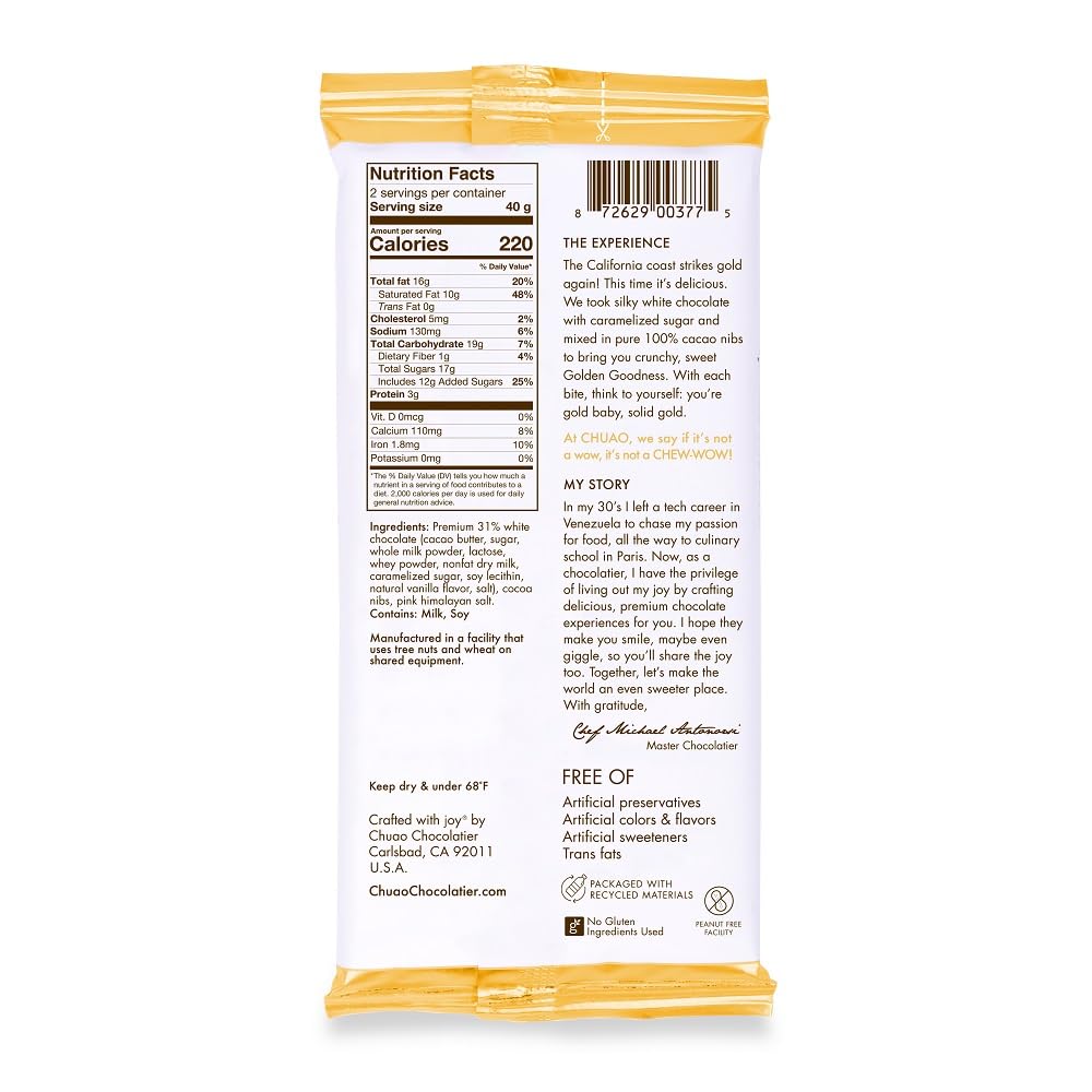 Premium Chuao Chocolatier White Chocolate Bars with Cacao Nibs | Gourmet Artisan European Chocolate, No Preservatives | Perfect for Gifts, Holidays & Special Occasions | Ideal for Christmas, Valentine's Day, Corporate Gifts | 12-Pack Luxury Chocolate Collection | Great for Dessert Platters, Wine Pairings & Chocolate Tasting Events