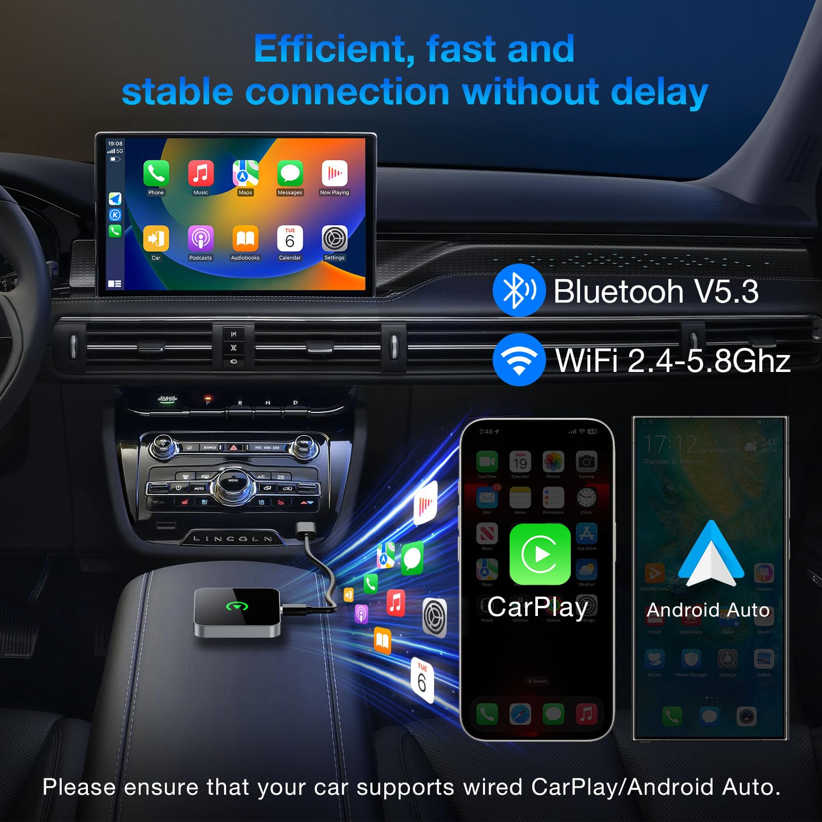 Wireless Apple CarPlay & Android Auto Adapter - 2025 Plug & Play Bluetooth Dongle for iPhone iOS 10+/Android 11+ - Convert Wired to Wireless CarPlay - Perfect for Tesla, Toyota, Honda & More Cars
