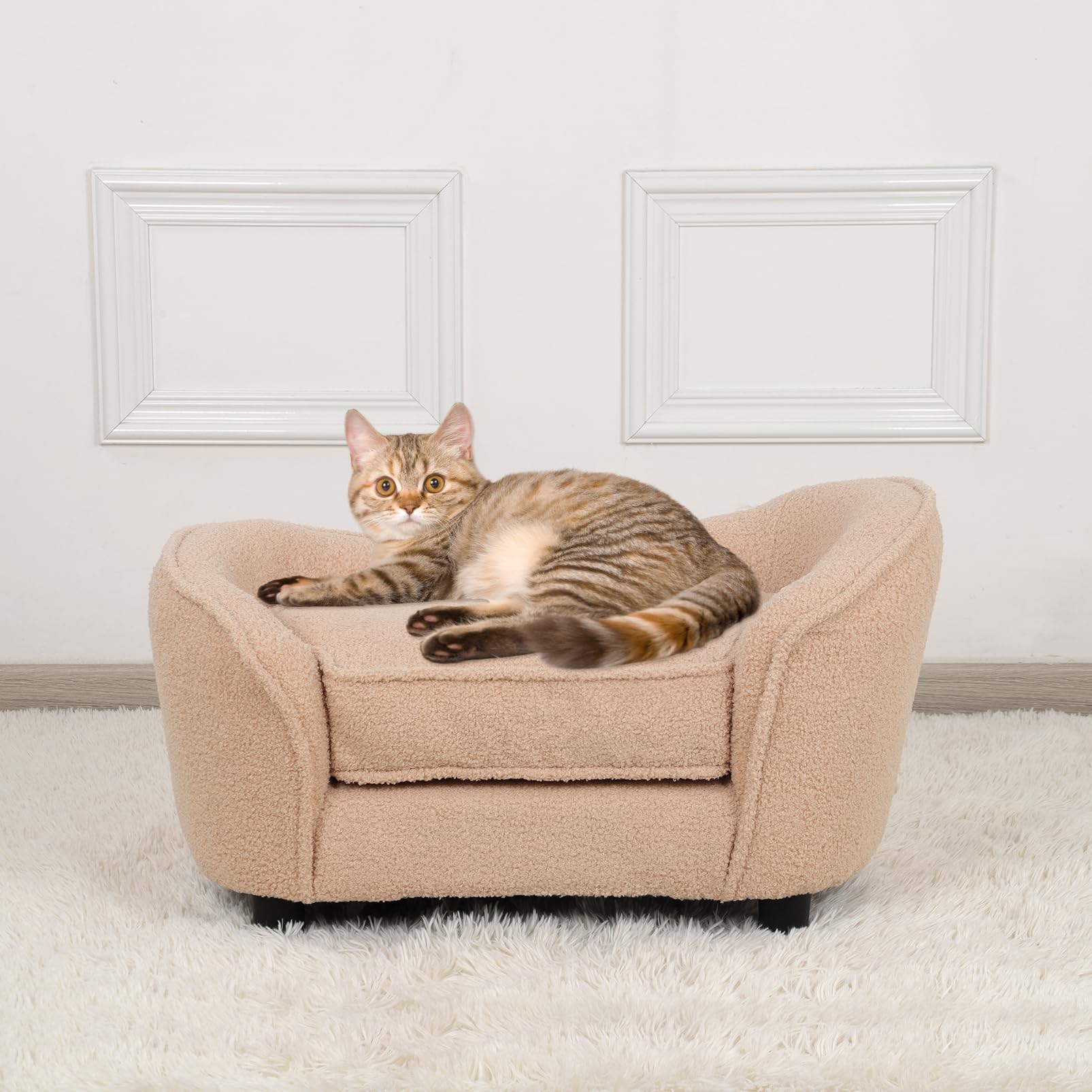 Premium Cat & Dog Bed Sofa - Adjustable Plastic Legs, Soft Velvet Cover with Removable & Washable Cushion - Cozy Pet Furniture for Puppies, Kittens & Small Pets (Brown) - Perfect for Living Room, Bedroom & Pet-Friendly Spaces