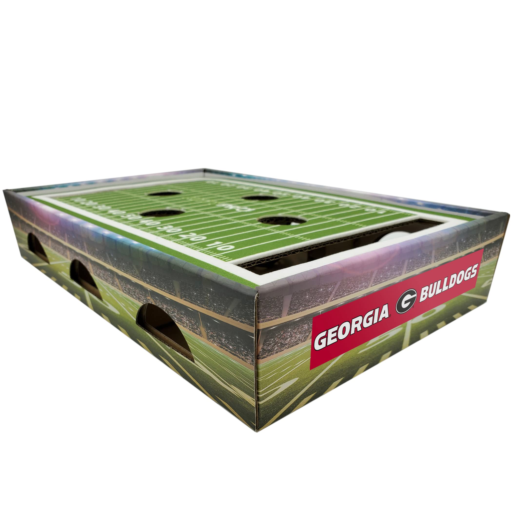 NCAA Georgia Bulldogs Cat Scratcher Box - Football Field Designed Cat Toy & Lounge for Game Day - Durable Pet Scratcher with Scratching Post - Perfect for Playtime, Relaxation & Team Spirit