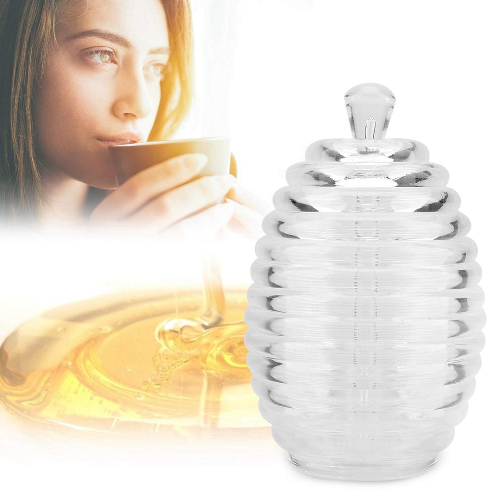 Premium Glass Honey Jar with Lid - 265ml Beehive Honey Pot with Dipper - Food Grade Honey Storage Container for Kitchen, Tea, Breakfast & Gift Giving