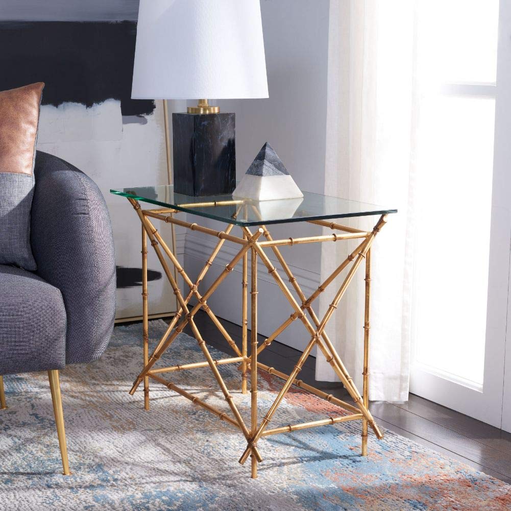 Safavieh Mark Clear Glass and Gold Accent Side Table - Modern End Table for Living Room, Bedroom & Office Decor