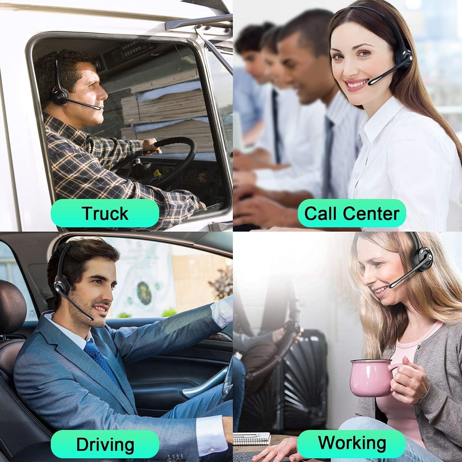 Best Trucker Bluetooth Headset with Noise-Canceling Mic - Wireless On-Ear Headphones for Phone Calls, Office, Call Center & Skype - Perfect for Truck Drivers, Remote Work & Customer Service