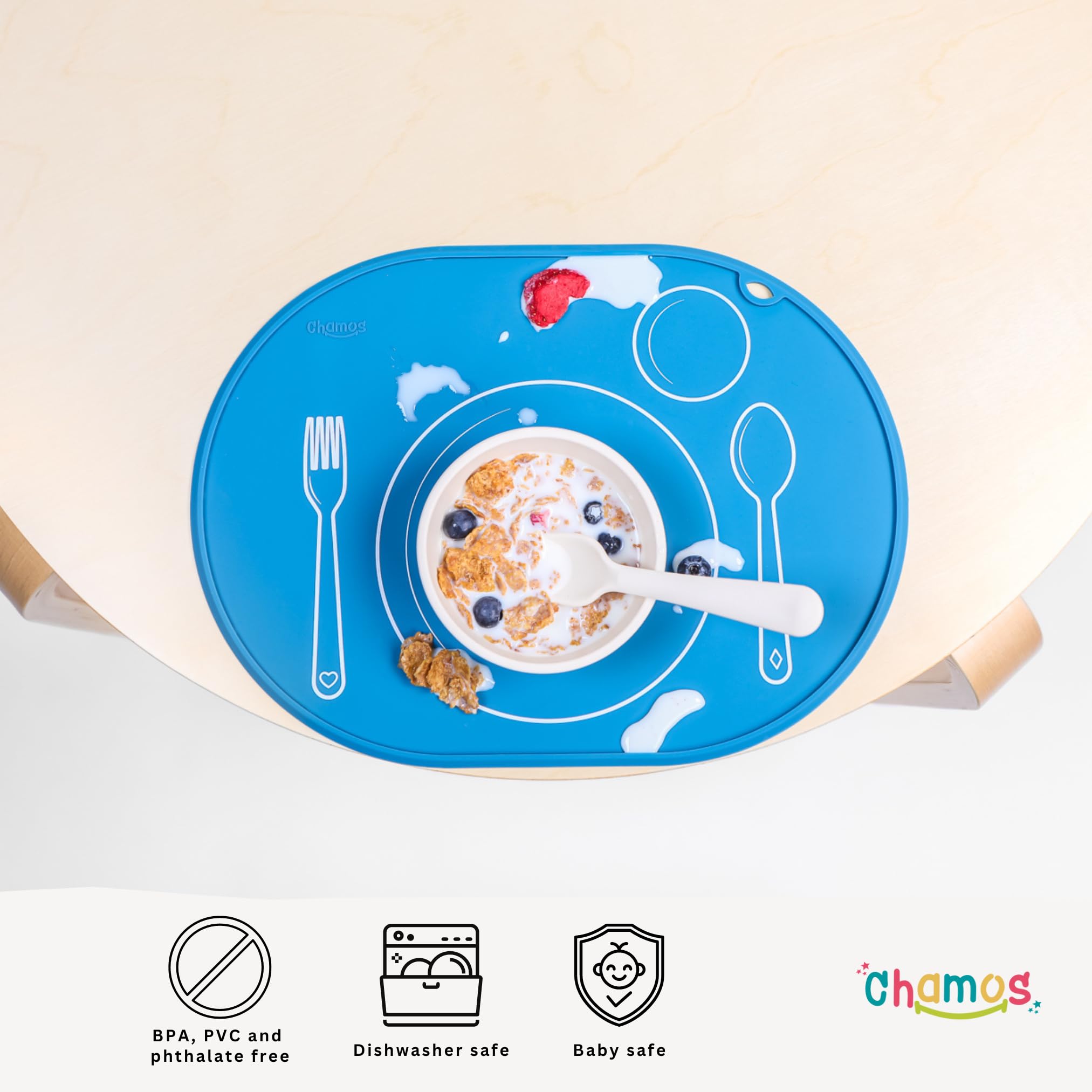 Non-Slip Silicone Placemats for Toddlers - Montessori Educational Round & Oval Table Mats for Kids - Blue Dining Table Placemats for Babies - Perfect for Home, School & Restaurant Use