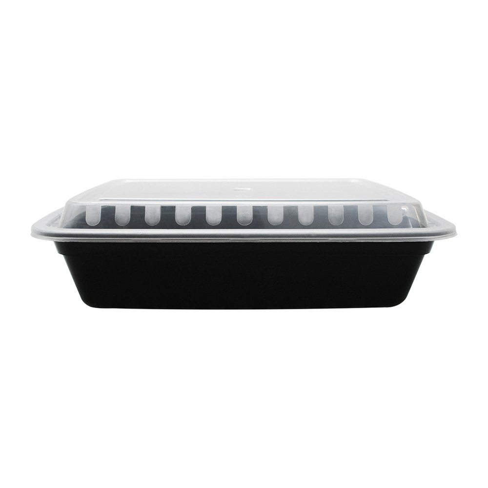 Karat IM-FC1028B 28 oz Black Rectangular Microwave-Safe PP Food Storage Containers with Clear Lids - Bulk Case of 150 | Perfect for Meal Prep, Restaurant Takeout & Leftovers