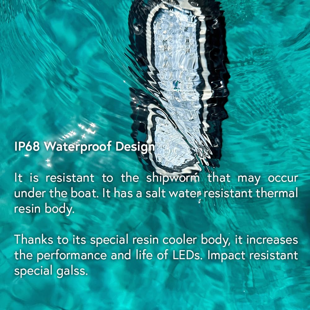 36W 10-30V DC Waterproof LED Underwater Boat Lights - Blue, Green, White Color Options - Surface Mount for Boats, Yachts, Sailboats & Pontoon - Perfect for Night Fishing, Docking & Underwater Illumination