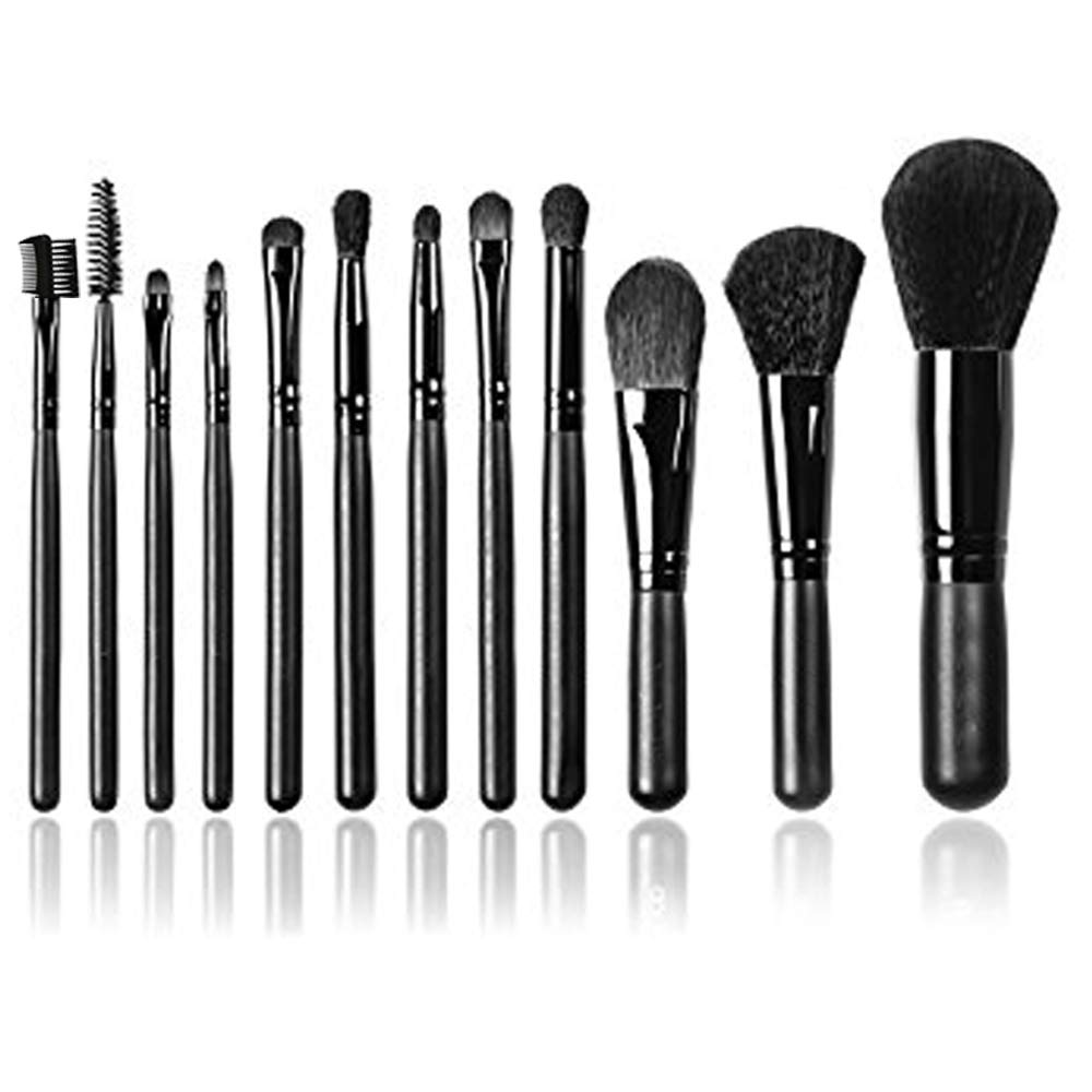 Professional Makeup Brush Set - 12 Piece Foundation, Concealer, Blending & Blush Brushes for Liquid & Powder Cosmetics | Premium Black Makeup Tools | Perfect for Everyday Makeup, Contouring & Professional Makeup Artist Kit