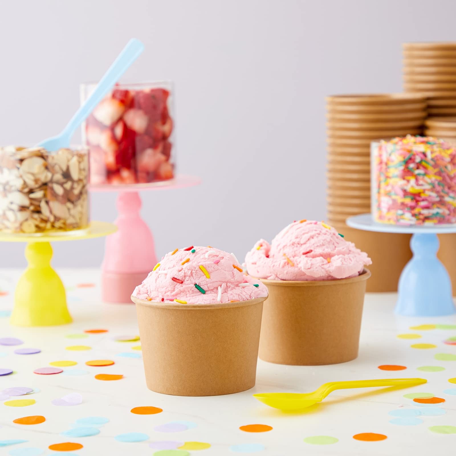 Juvale 100 Pack 8 oz Disposable Paper Ice Cream Cups - Eco-Friendly Dessert Bowls for Sundae Bars, Frozen Yogurt, Ice Cream, Party Serving | Perfect for Birthday Parties, Catering Events & Home Use