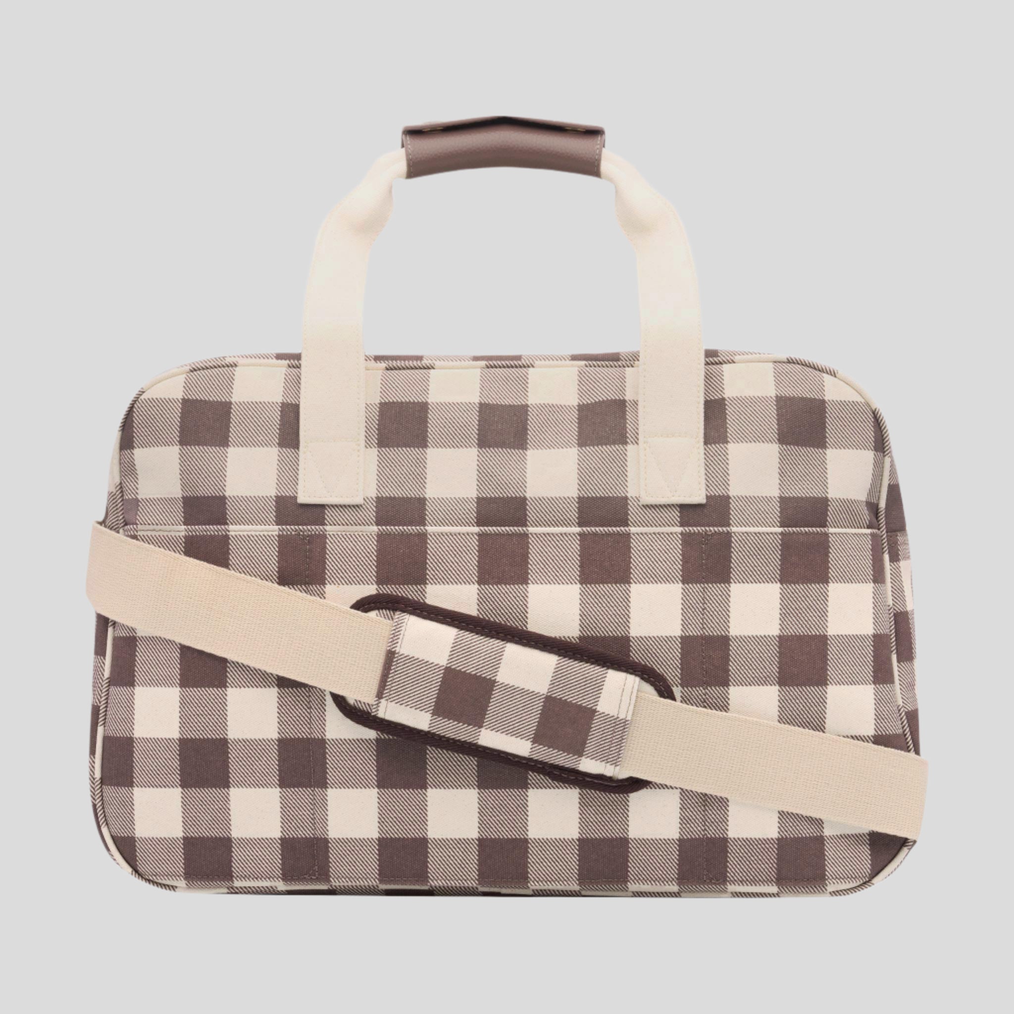 Bon Voyage Weekender Bag - Stylish Chocolate Gingham Travel Duffel for Women & Men | Perfect for Weekend Getaways, Gym, Work & Overnight Trips