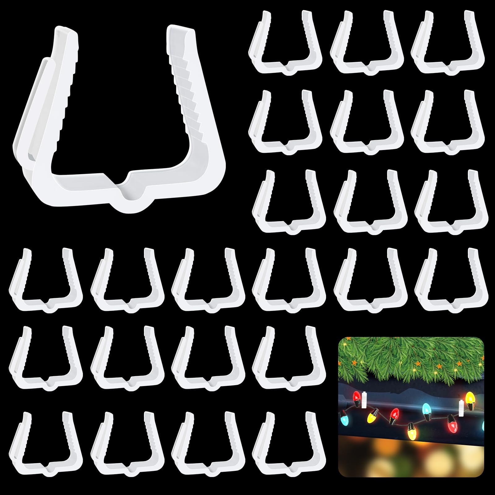 100 PCS White Plastic Christmas Light Hanger Clips for Fascia Board, Roof Gutter, Deck Banister & Fence (1 5/8