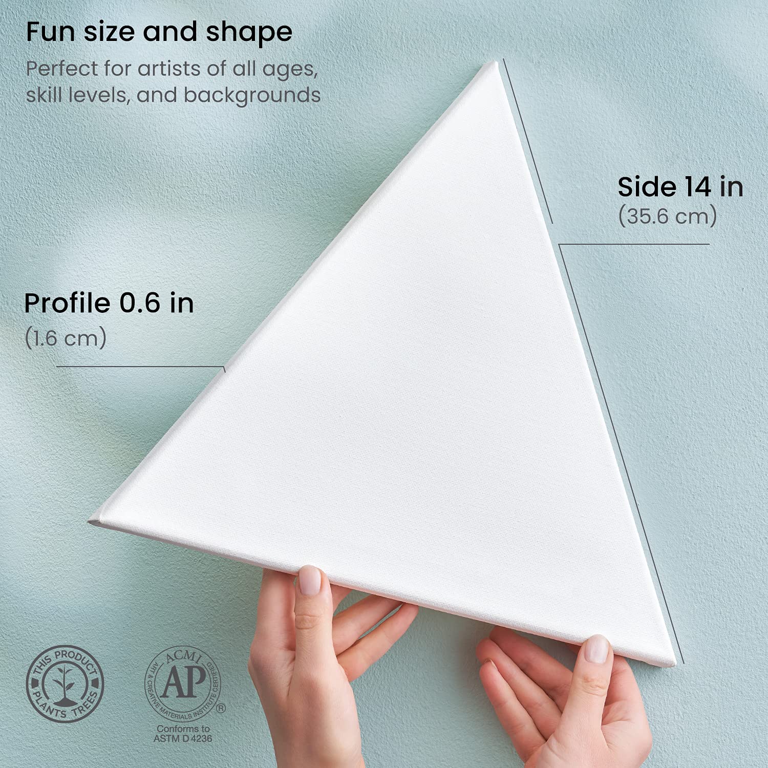 ARTEZA 14 Inch Triangle Stretched Canvas - Pack of 8 White Blank Artist Canvases for Acrylic, Oil & Gouache Painting - Perfect for Studio Art, Home Decor & DIY Projects