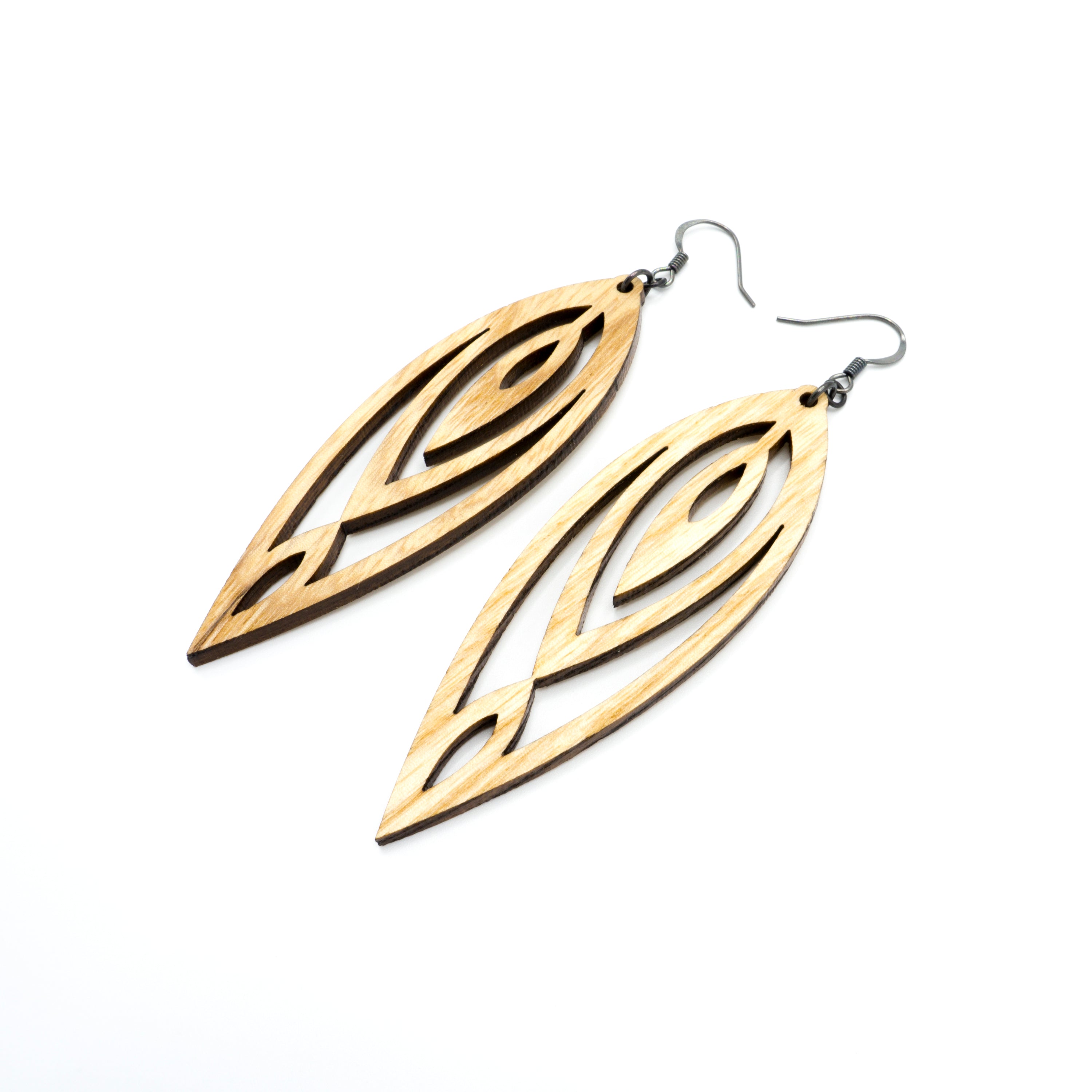 Handmade Wooden Totem 06 [L] Earrings - Lightweight Ash Wood Dangle Earrings for Women, Boho Chic Jewelry for Festivals & Everyday Wear