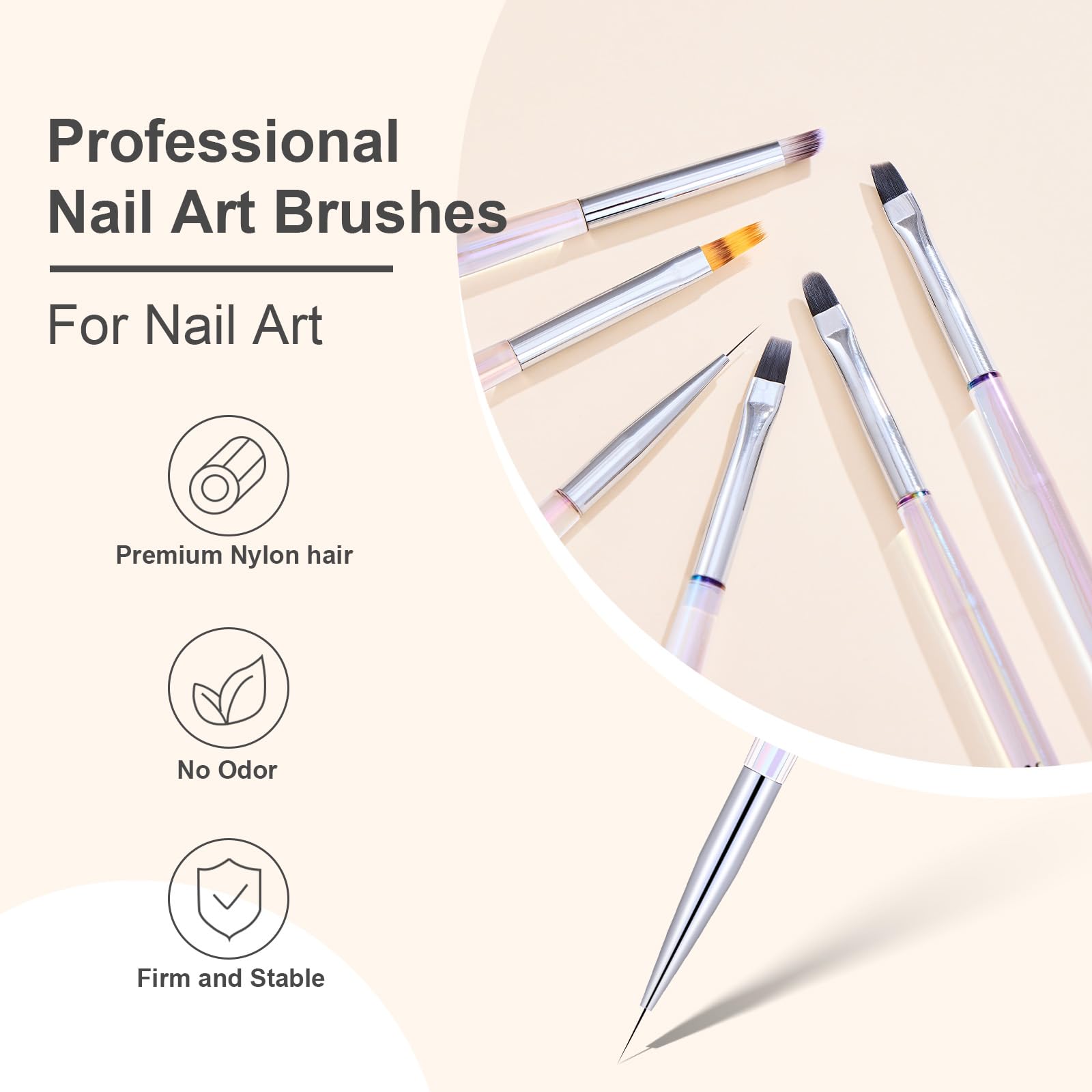 6Pcs Professional Nail Art Brush Set - Nail Liner, Ombre, Gel Polish Painting Brushes for DIY & Salon Use | Perfect for Acrylic, Gel Nails & Nail Art Designs at Home or Professional Nail Salons