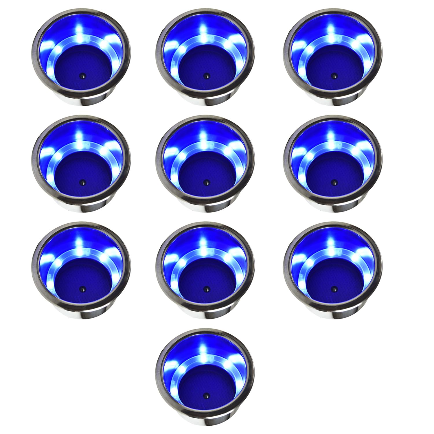 8 Blue LED Cup Holder with Drain – 304 Stainless Steel Marine Drink Holder, Corrosion-Resistant Boat Accessory for Yachts, Ships & Kayaks (10 Pack) – Perfect for Night Cruising & Party Lighting