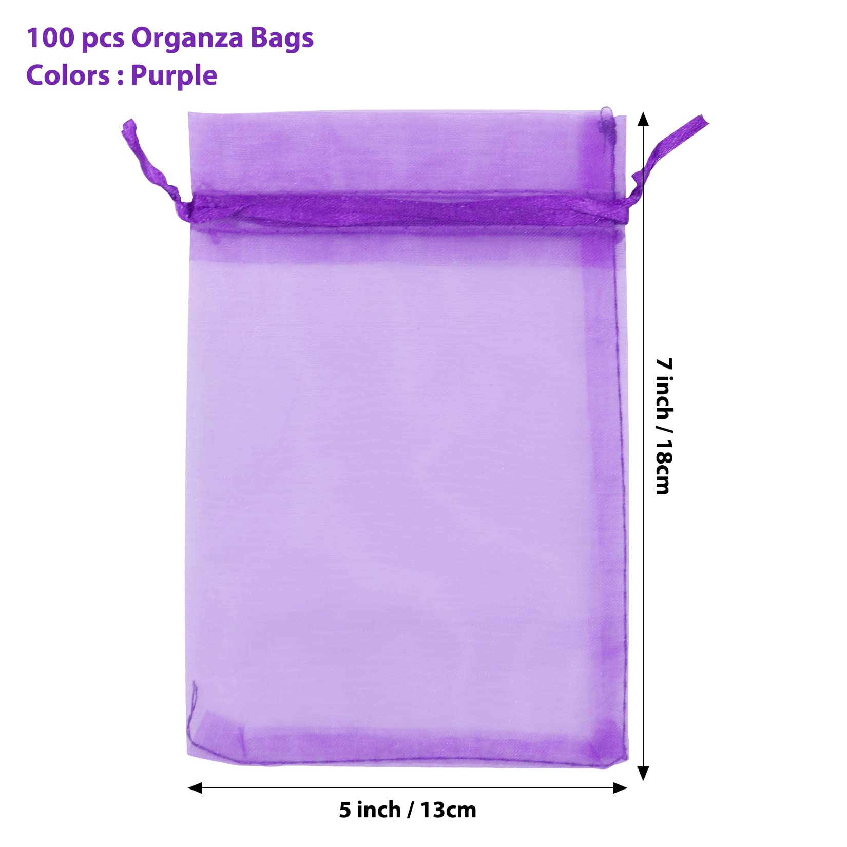 ANZNKU 100PCS Premium 5x7 Inch Purple Organza Gift Bags with Drawstring - Small Mesh Favor Bags for Wedding Favors, Party Gifts, Jewelry Packaging & DIY Crafts