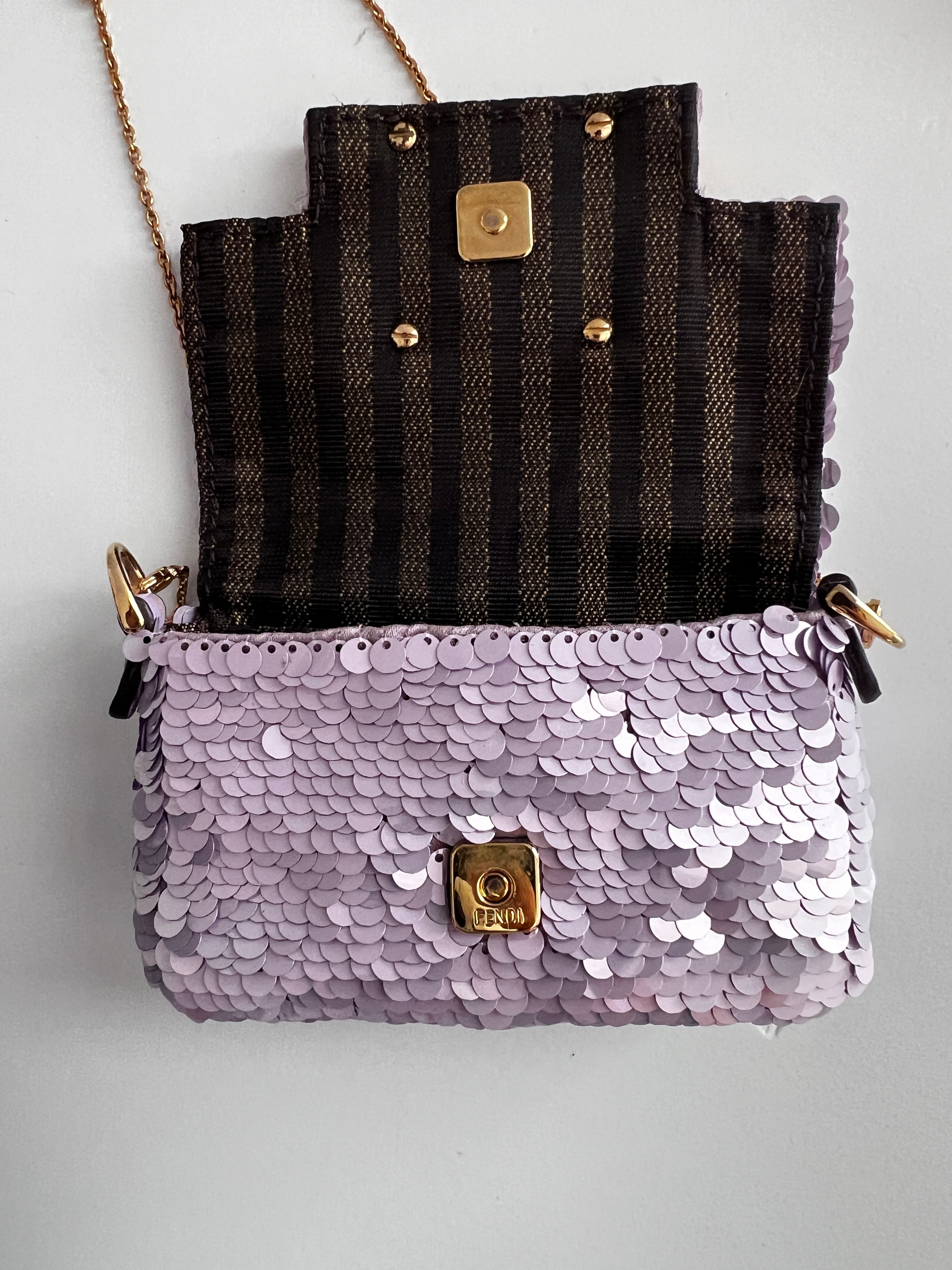 Fendi Violet Small Sequin Nano Bag | Luxury Designer Crossbody Purse for Women | Perfect for Parties, Weddings & Evening Events