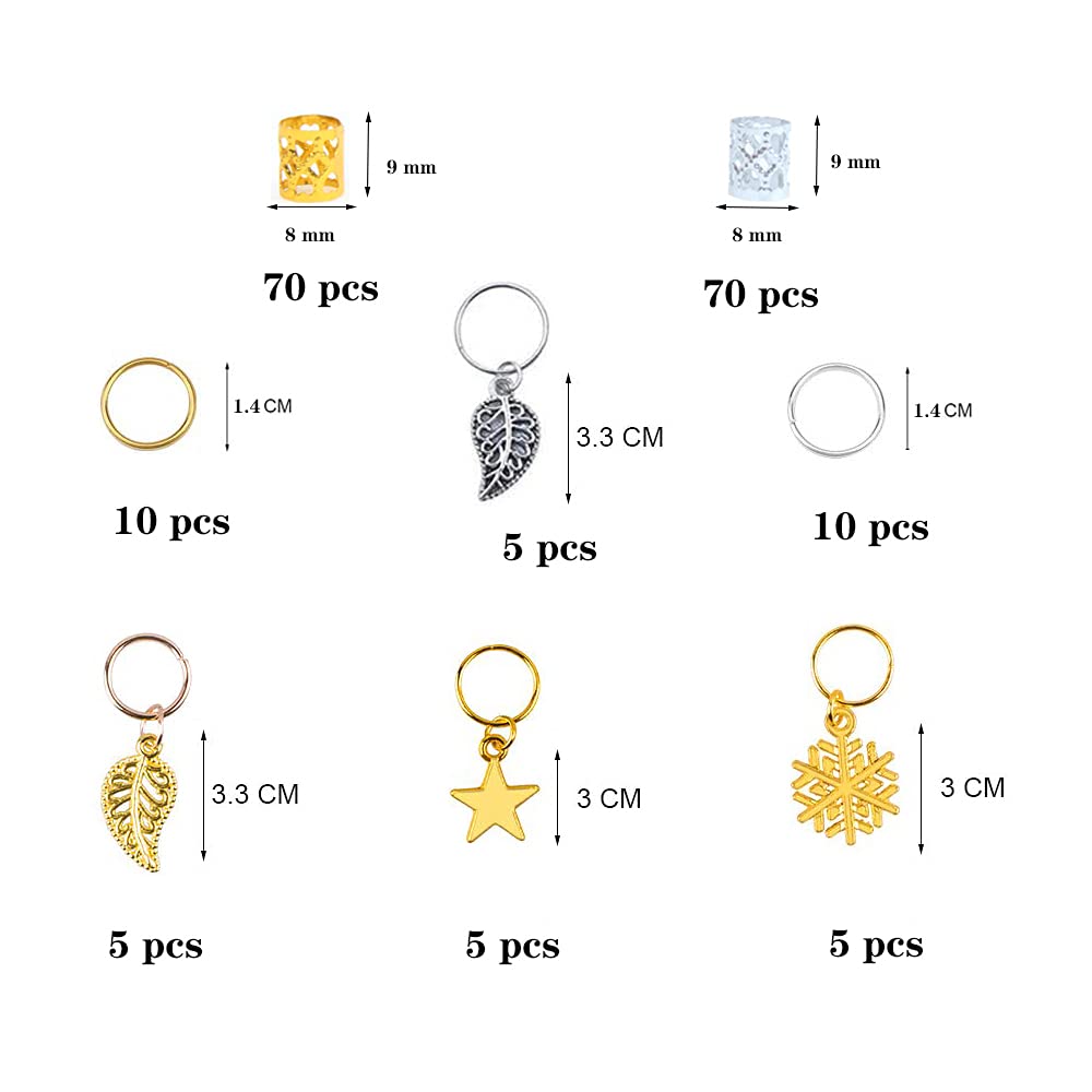 180Pcs Metal Hair Cuffs & Dreadlock Beads - Hair Accessories for Braids, Locs & Twists - Decorative Hair Rings & Jewelry Clips for Women & Men - Perfect for Festivals, Cosplay & Boho Styles