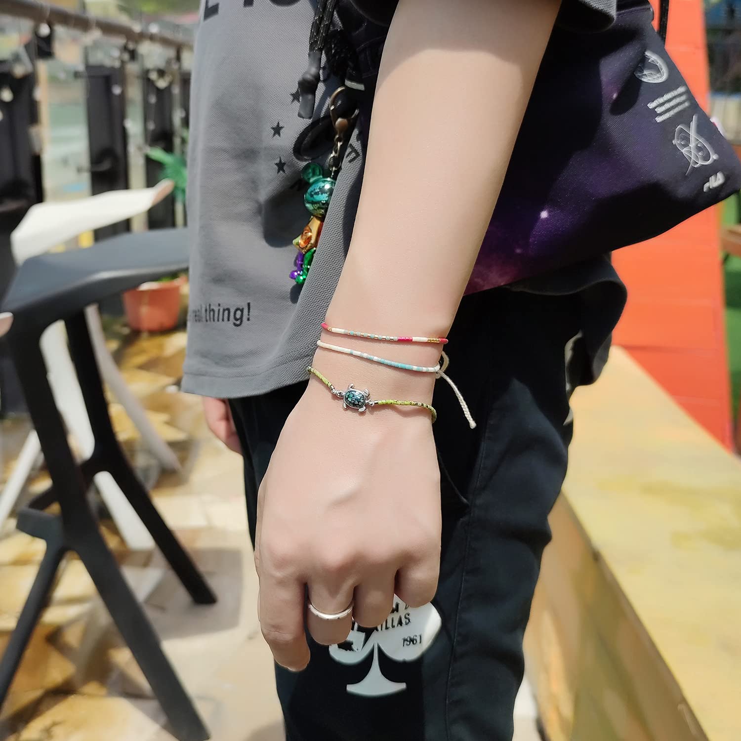 KELITCH Crystal Turtle Charm Bracelet - Miyuki Beaded Thin Strand Friendship Bracelet for Women - Multi Color Options - Perfect for Gifts, Boho Style & Everyday Wear
