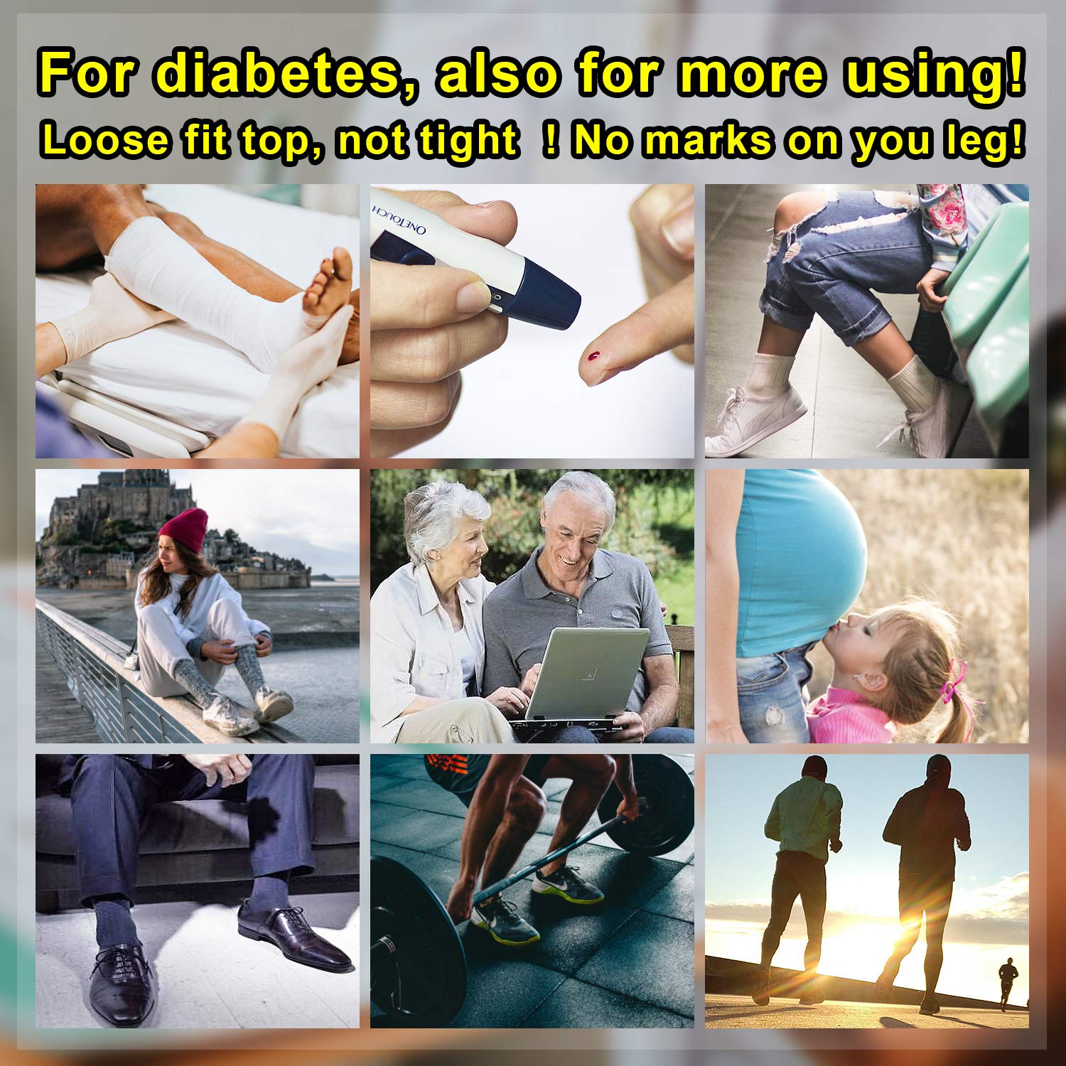 Diabetic Socks for Men & Women - Non-Binding Top, Seamless Toe, Soft Thin Crew Socks - Ideal for Diabetes Care, Circulation & All-Day Comfort