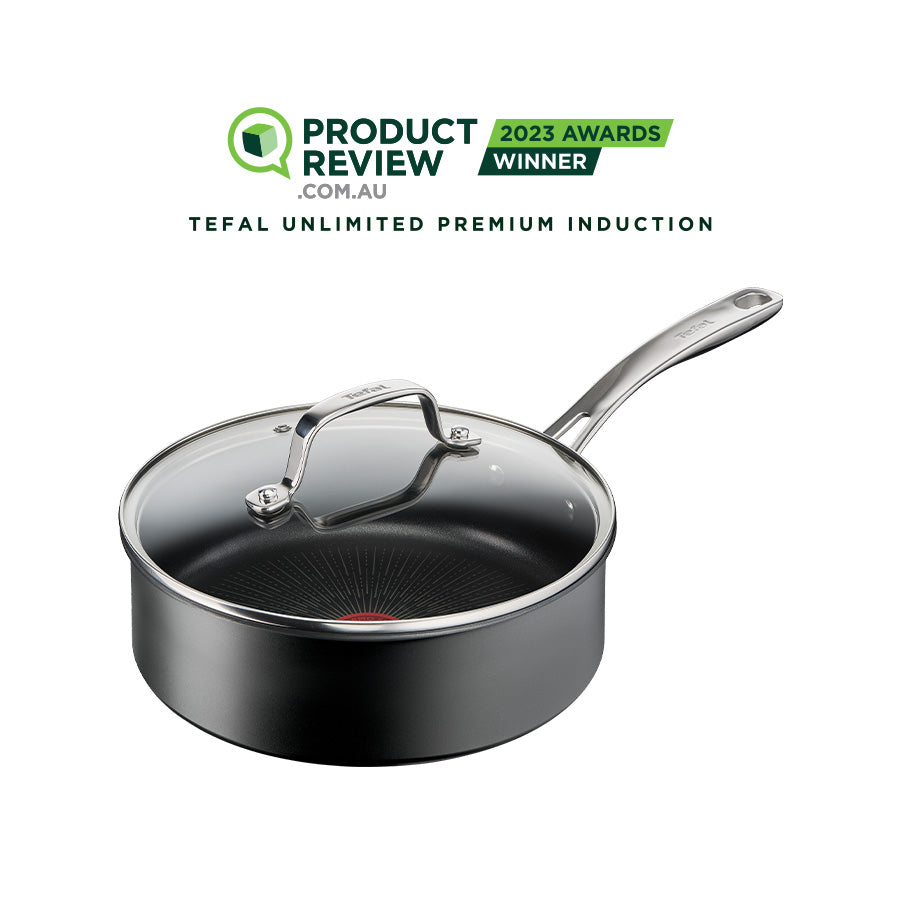 Tefal Unlimited Premium Non-Stick Induction Saute Pan 24cm with Lid - Professional Cookware for Home Chefs, Perfect for Searing, Frying & Sauteing Vegetables, Meat & Fish