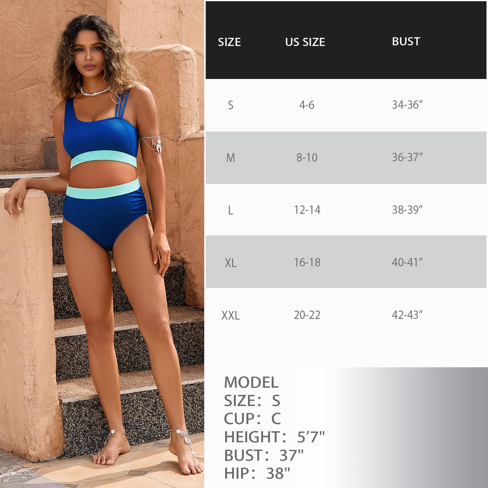 Maternity Two Piece Swimsuit - High Waisted Strappy Bikini Set for Pregnant Women | Comfortable Bathing Suit for Beach, Pool & Vacation