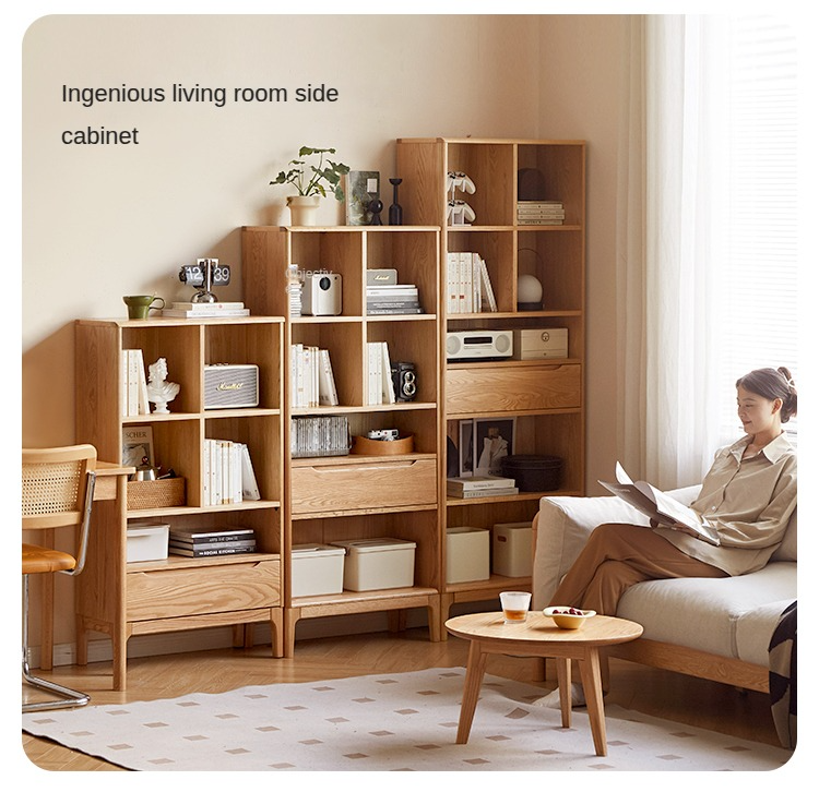 Japanese Style Oak Solid Wood Bookcase - Modern Minimalist Bookshelf for Home, Office & Library - Perfect for Organizing Books, Decor & Storage