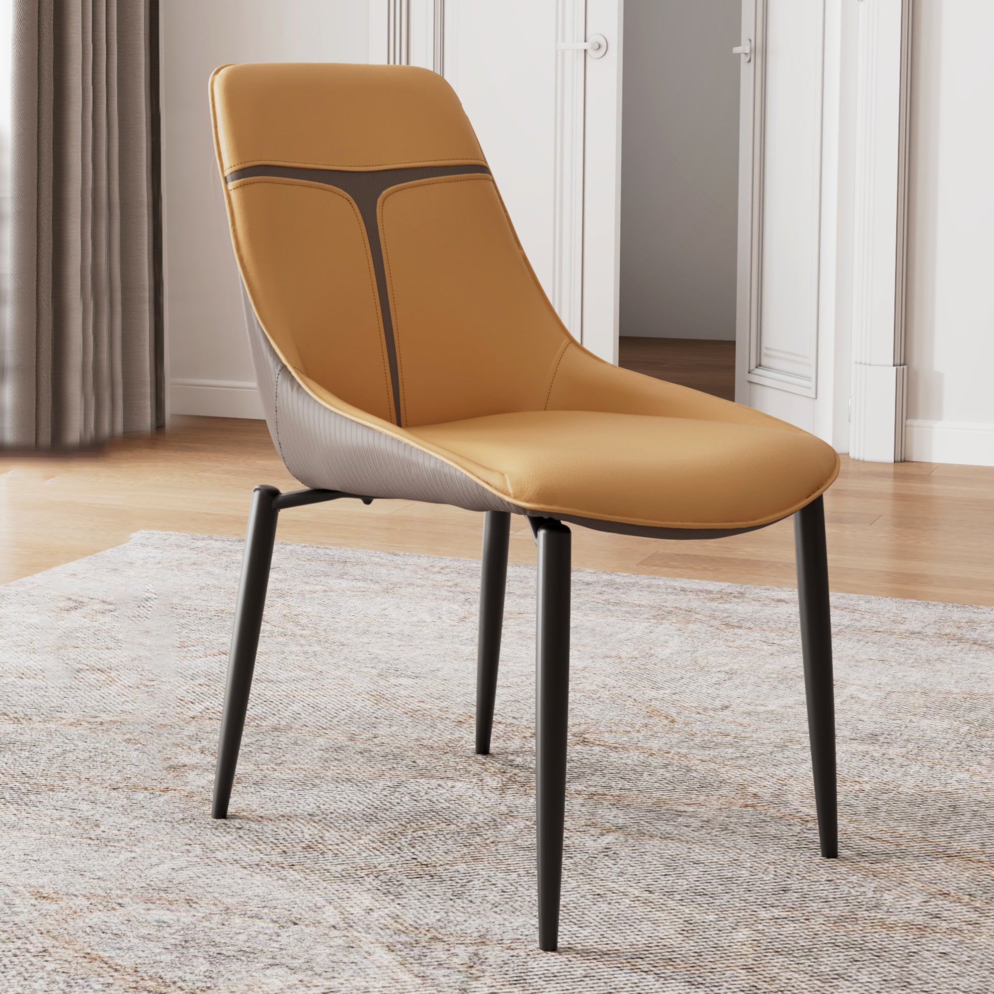 Luxury Upholstered Dining Chairs Set of 2 - Modern Turmeric & Gray Accent Side Chairs for Elegant Dining Room, Kitchen, or Home Office Decor
