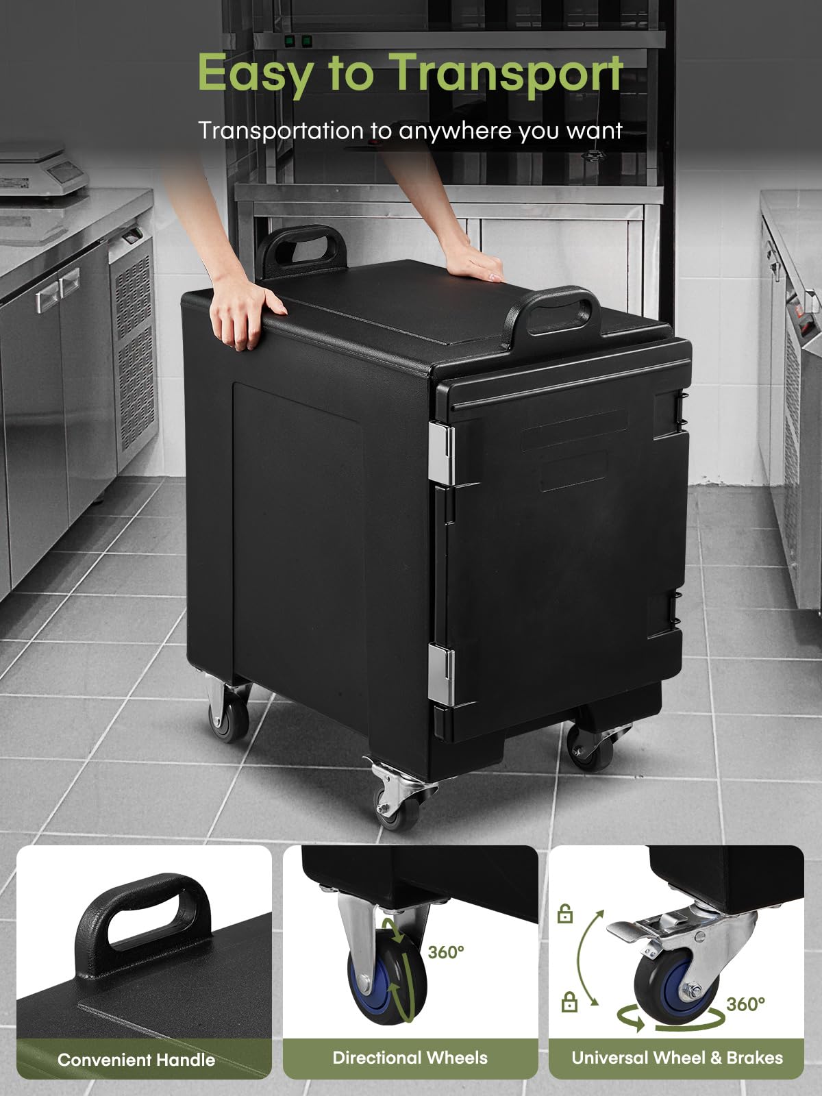 82Qt Catering Food Warmer - Front Loading Hot Box with Wheels, Stackable Design & Handles | LLDPE Insulated Food Pan Carrier Holds 5 Full-Size Pans | Perfect for Restaurants, Catering Services & Outdoor Camping Events