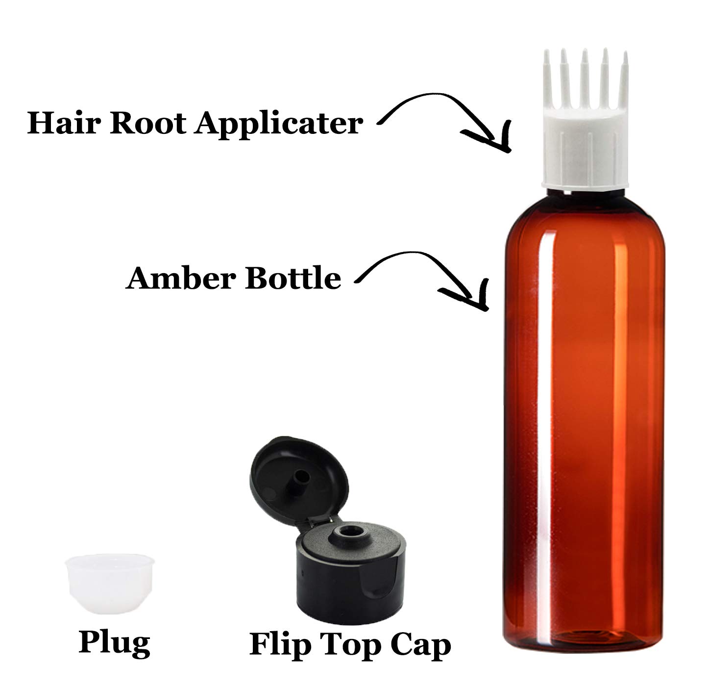 PHARCOS Hair Root Applicator with Amber Bottle - 200ml Scalp Massager for Hair Oil, Dye & Shampoo Application - Flip-Top Cap & Plug Design for Precise DIY Hair Care - Pack of 2 (White & Amber) - Perfect for At-Home Hair Treatments & Scalp Therapy