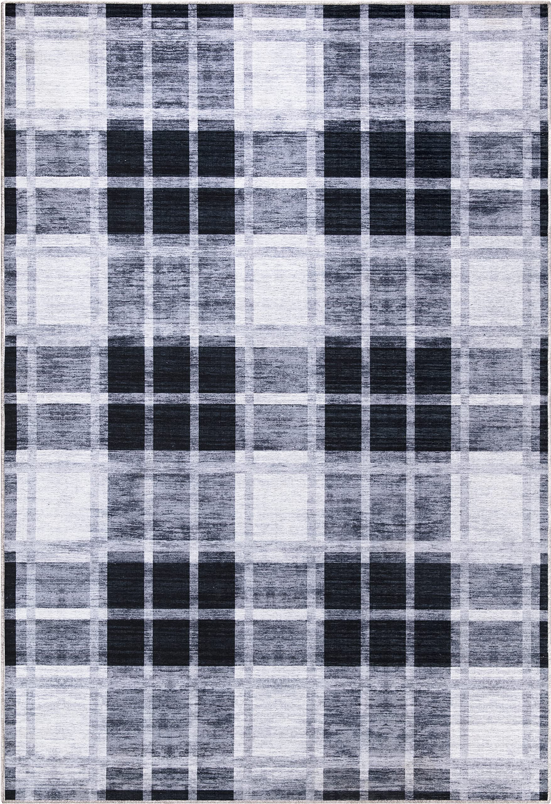 Abani 5' x 8' Farmhouse Plaid Area Rug - Cream Grey Polypropylene Non-Shedding Stain Resistant Washable Indoor Rug for Living Room, Bedroom & Dining Room