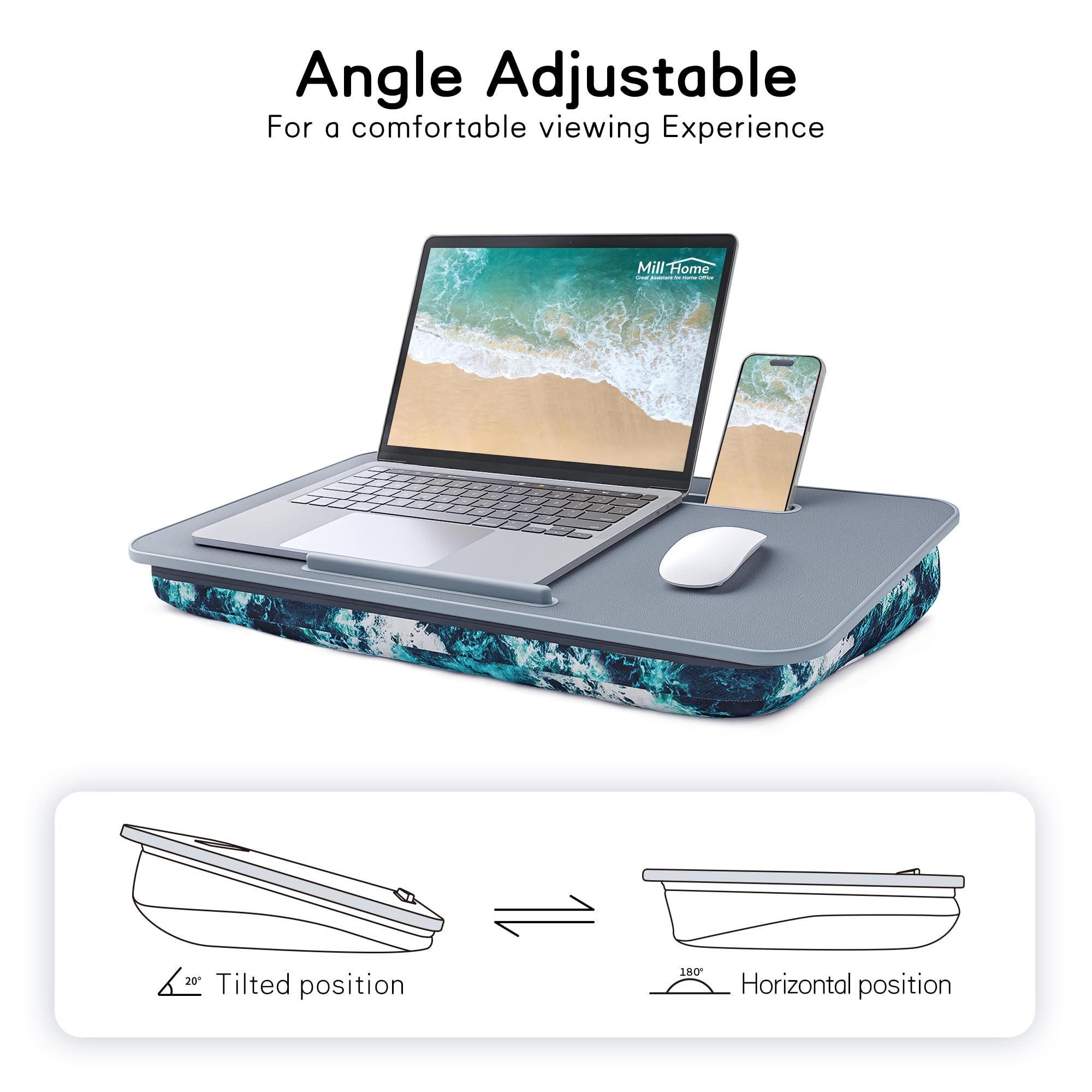 MillHome Detachable & Washable Laptop Lap Desk with Cushion - Fits Up to 17