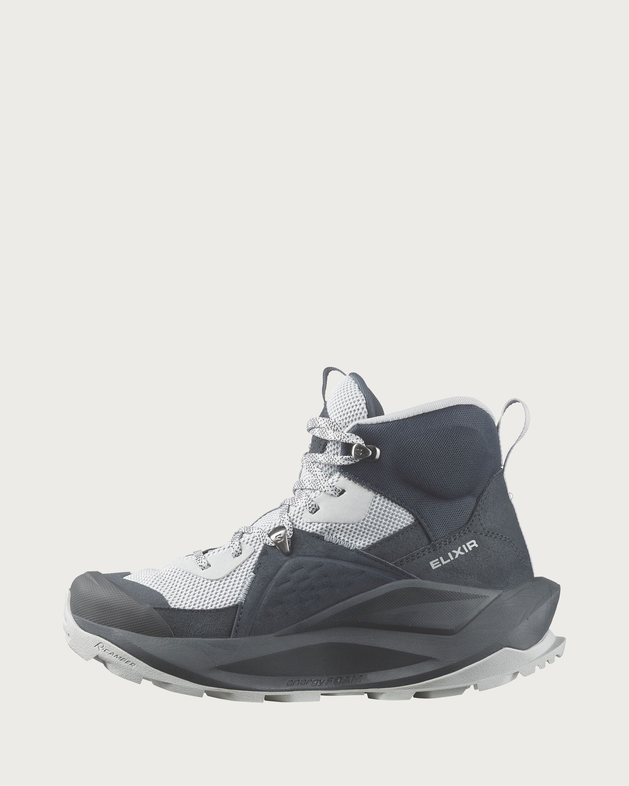 Salomon Elixir Mid GTX Women's Waterproof Hiking Boots - Carbon/Pearl Blue/Flint Stone - Lightweight & Durable for Trail Running, Backpacking & Outdoor Adventures