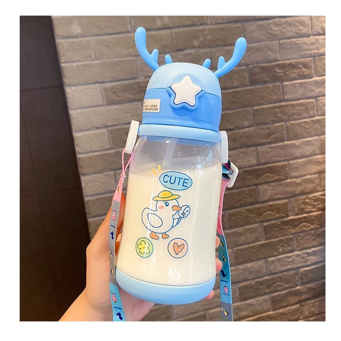 Tograt 600ml BPA Free Plastic Water Bottle with Straw - Cute Bear Design, Portable Sports Drinking Bottle for Gym, Hiking, School & Travel (Blue)