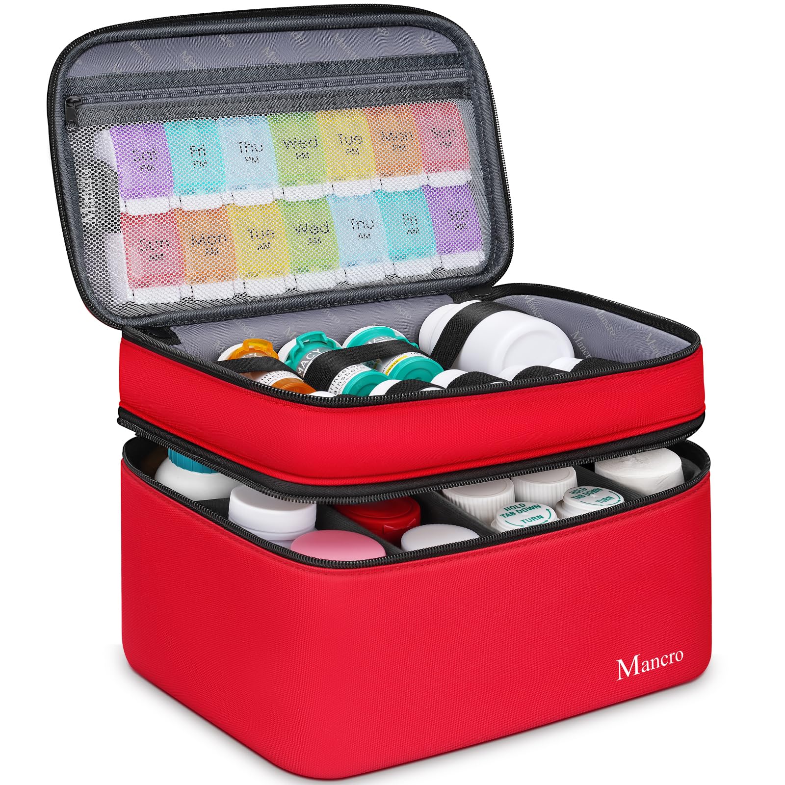 **Mancro Dual Layer Lockable Medicine Organizer Bag - Portable Pill Bottle Storage for Vitamins, Pills & Medical Supplies - Ideal for Home, Travel & Daily Use**    (Note: The original title was already in English, so no translation was needed. The optimized version improves readability, adds relevant keywords, and includes usage scenarios.)