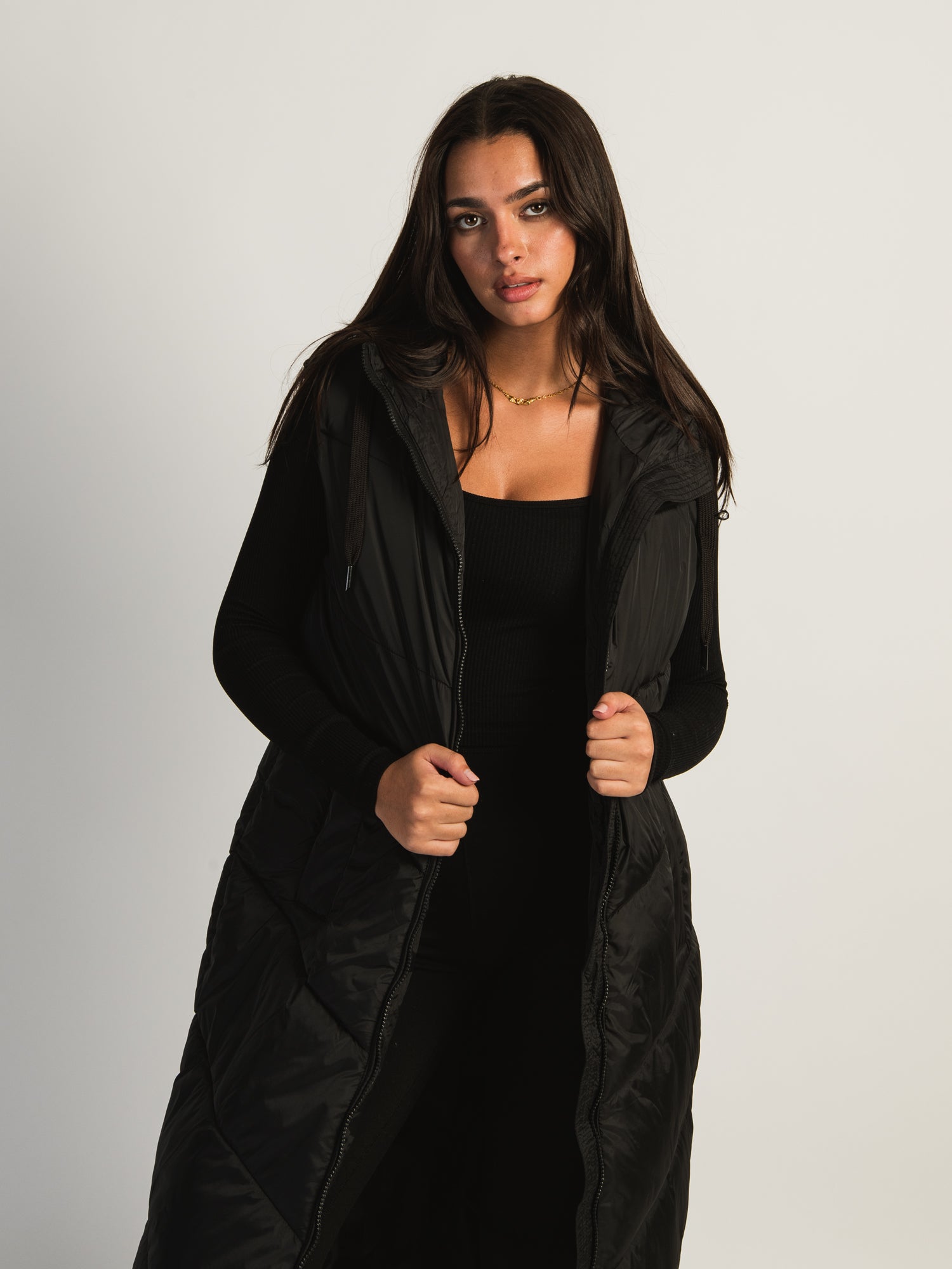 B.YOUNG BOMINA Long Hooded Puffer Vest for Women - Winter Warm Quilted Jacket for Outdoor Activities, Hiking & Casual Wear