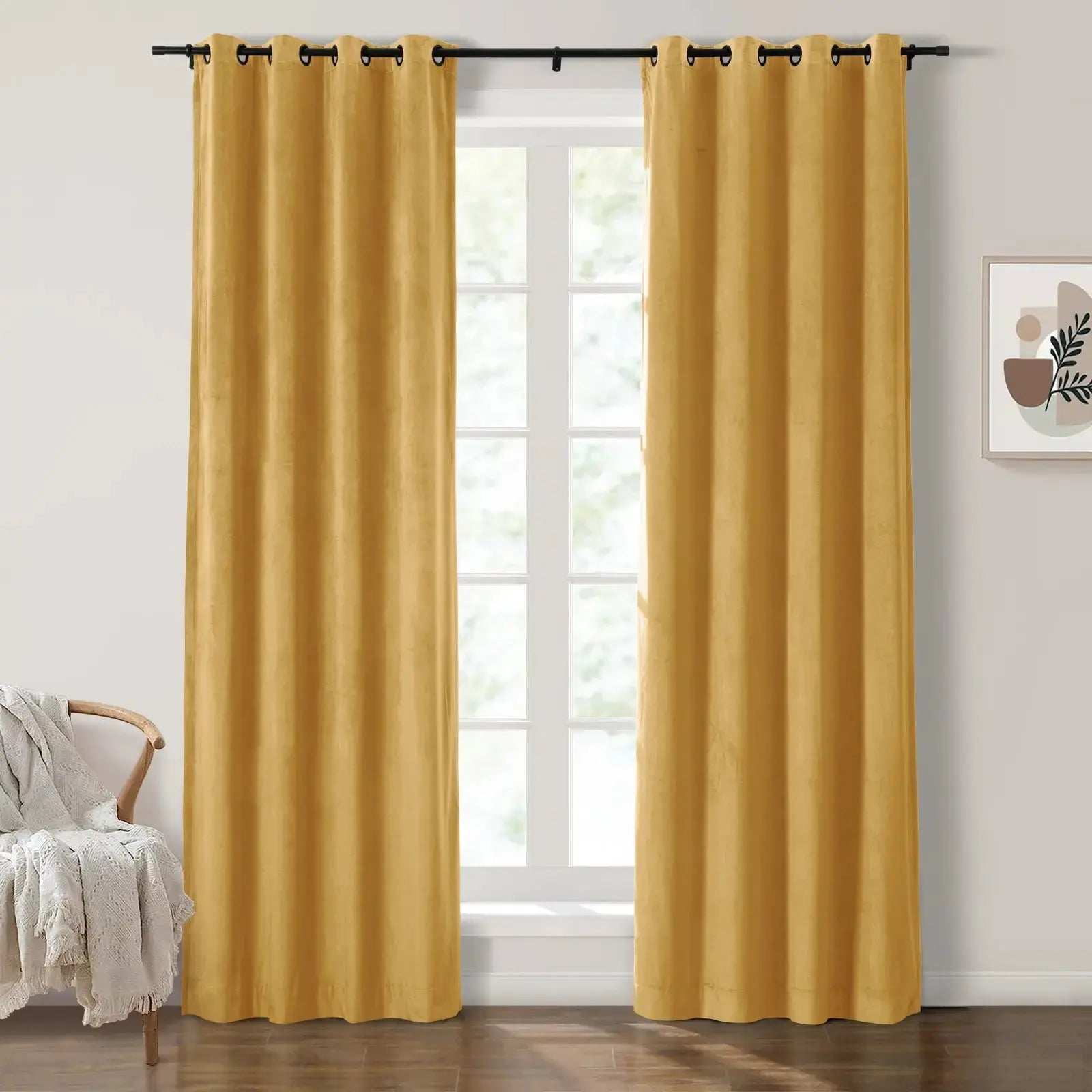 Luxury Velvet Grommet Curtains for Living Room & Bedroom - Blackout Thermal Insulated Drapes - Birkin Style Elegant Window Treatments for Home Decor