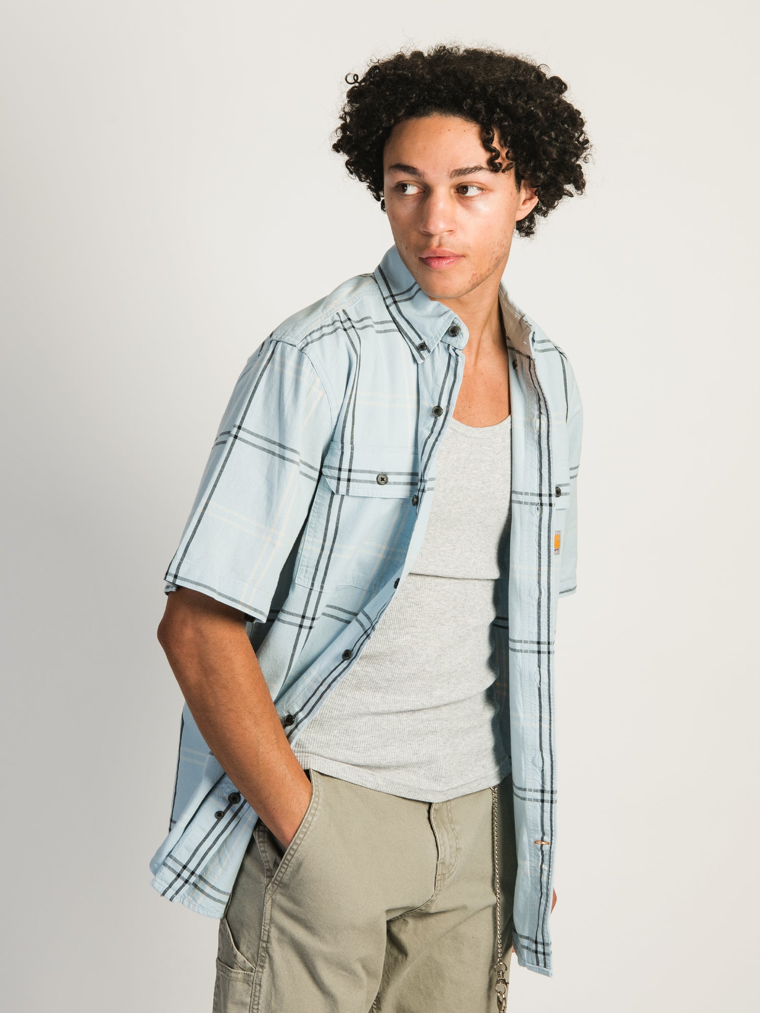 Carhartt Loose Fit Short Sleeve Plaid Shirt for Men - Comfortable Casual Workwear & Outdoor Activities - Clearance Sale