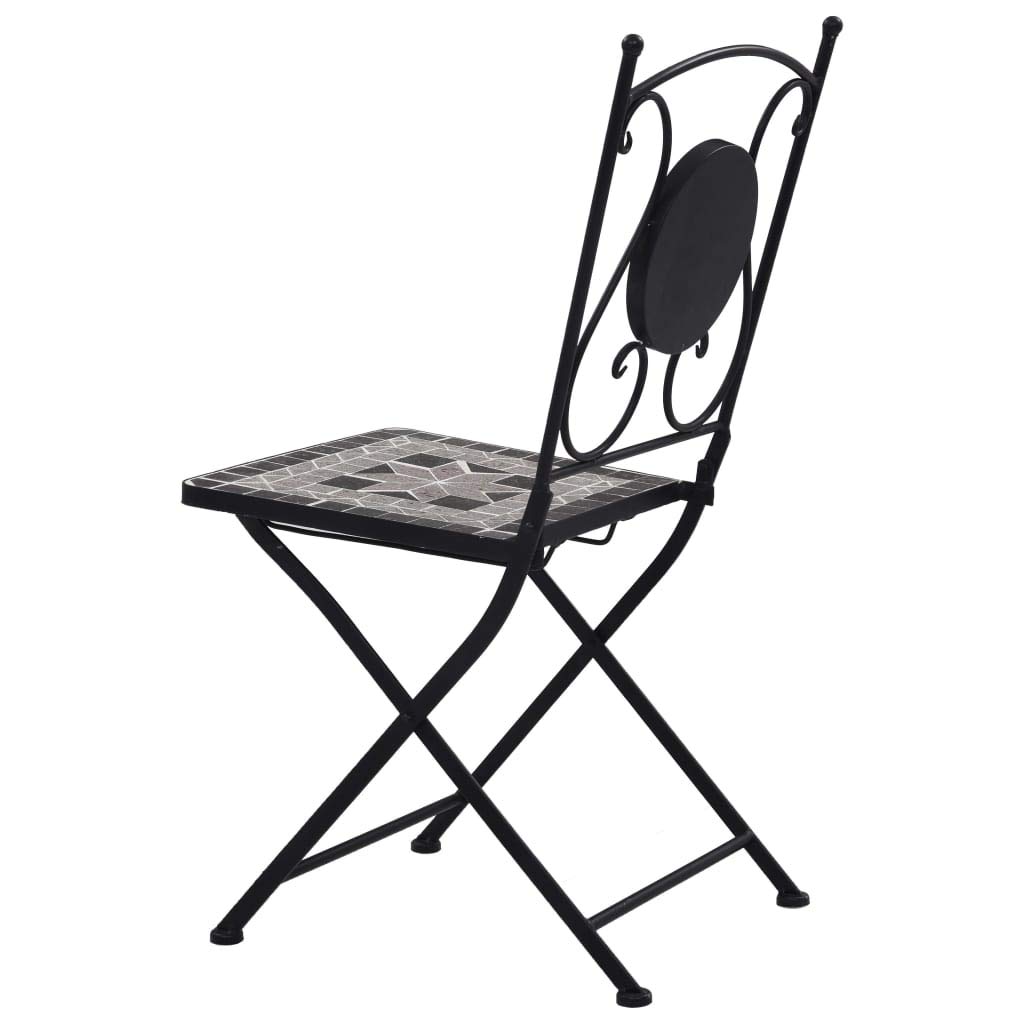 Cast Aluminum Folding Dining Chairs - Set of 2 Gray Antique Mosaic Bistro Chairs for Patio, Garden & Deck | Fast Shipping | Outdoor Dining & Entertaining