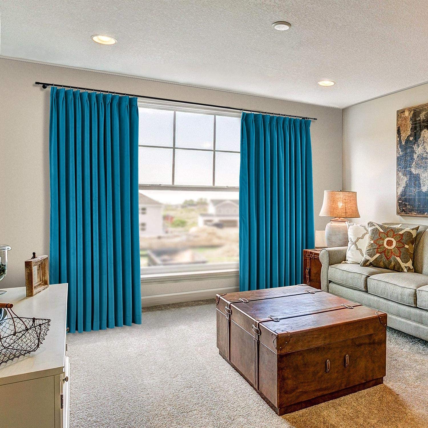 Blackout Pinch Pleated Curtains 52x120 Inches - Thermal Insulated Room Darkening Drapes for Living Room & Bedroom - Turquoise Window Treatment with Hooks (1 Panel) - Perfect for Home Theater, Nursery & Light Control