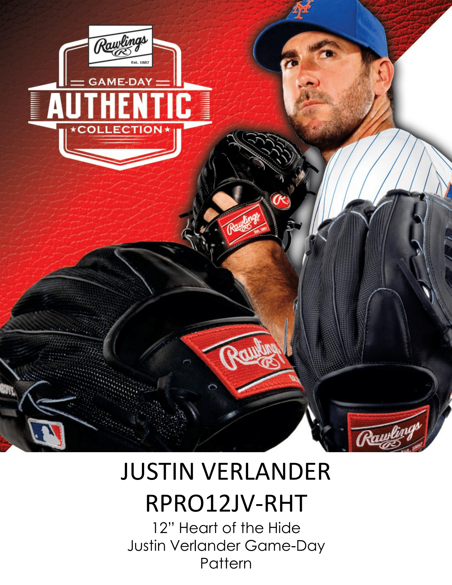 Rawlings Heart of the Hide Series MLB Collection Justin Verlander Baseball Glove - Premium Leather Mitt for Professional & Amateur Players - Perfect for Training, Games & Collecting