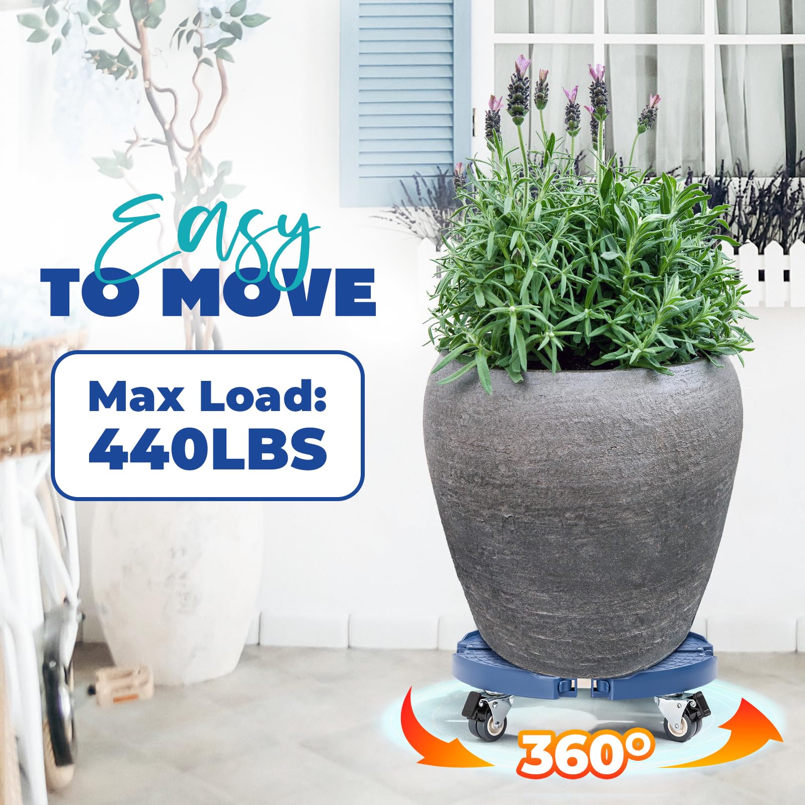 Heavy Duty Plant Caddy with Wheels - 440lbs Capacity Adjustable Plant Stand (15-21 Inch) for Large Pots & Planters | Ideal for Indoor/Outdoor Gardening, Greenhouse & Nursery Use | Blue