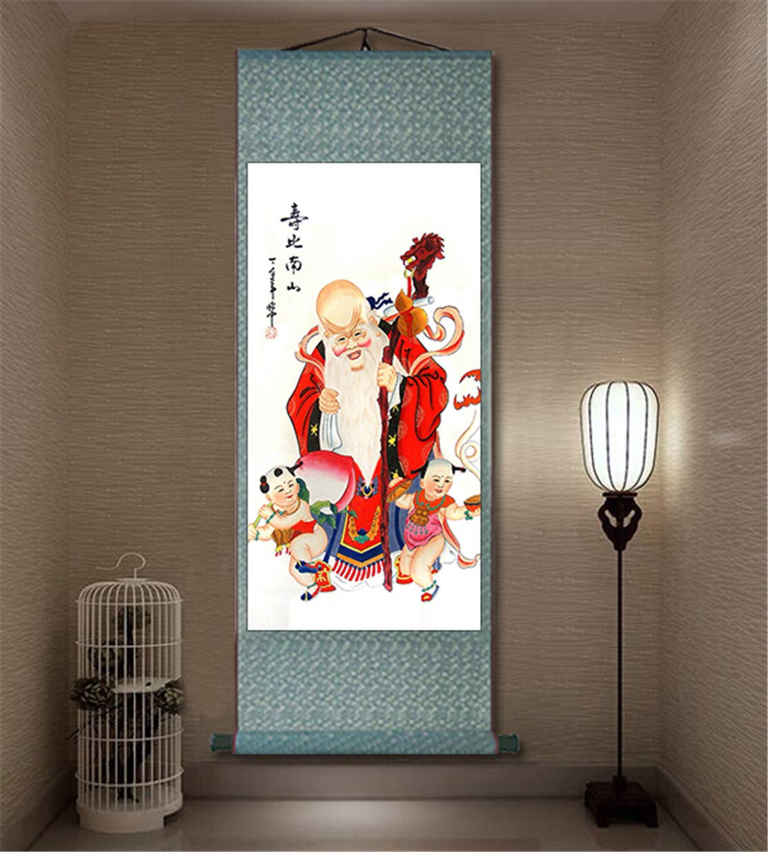 Longevity God Feng Shui Wall Art Scroll - Asian Calligraphy Hanging Decor for Home & Office - Perfect for Living Room, Bedroom or Meditation Space