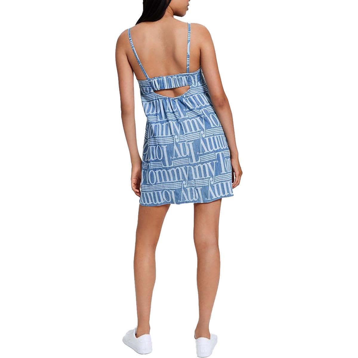 Tommy Jeans Women's Light Blue Chambray Dress with Laser Logo - Casual Summer Dress for Outings, Dates, and Office Wear