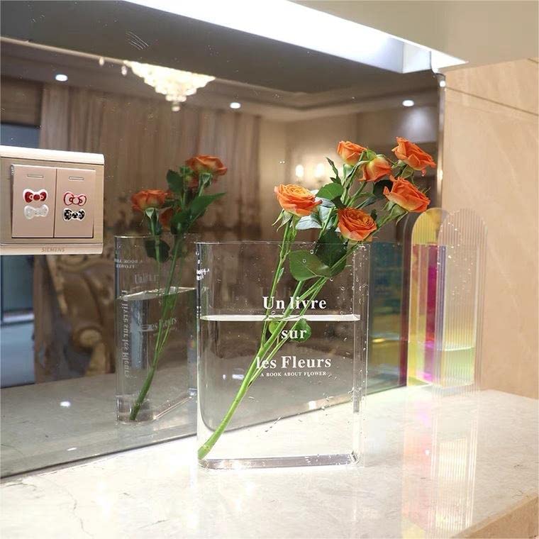 Feliciay Clear Acrylic Flower Vase - Crystal Transparent Book-Shaped Vase for Home Decor, Bookshelf & Bedroom | Perfect for Floral Arrangements, Wedding Centerpieces & Office Desk Decor