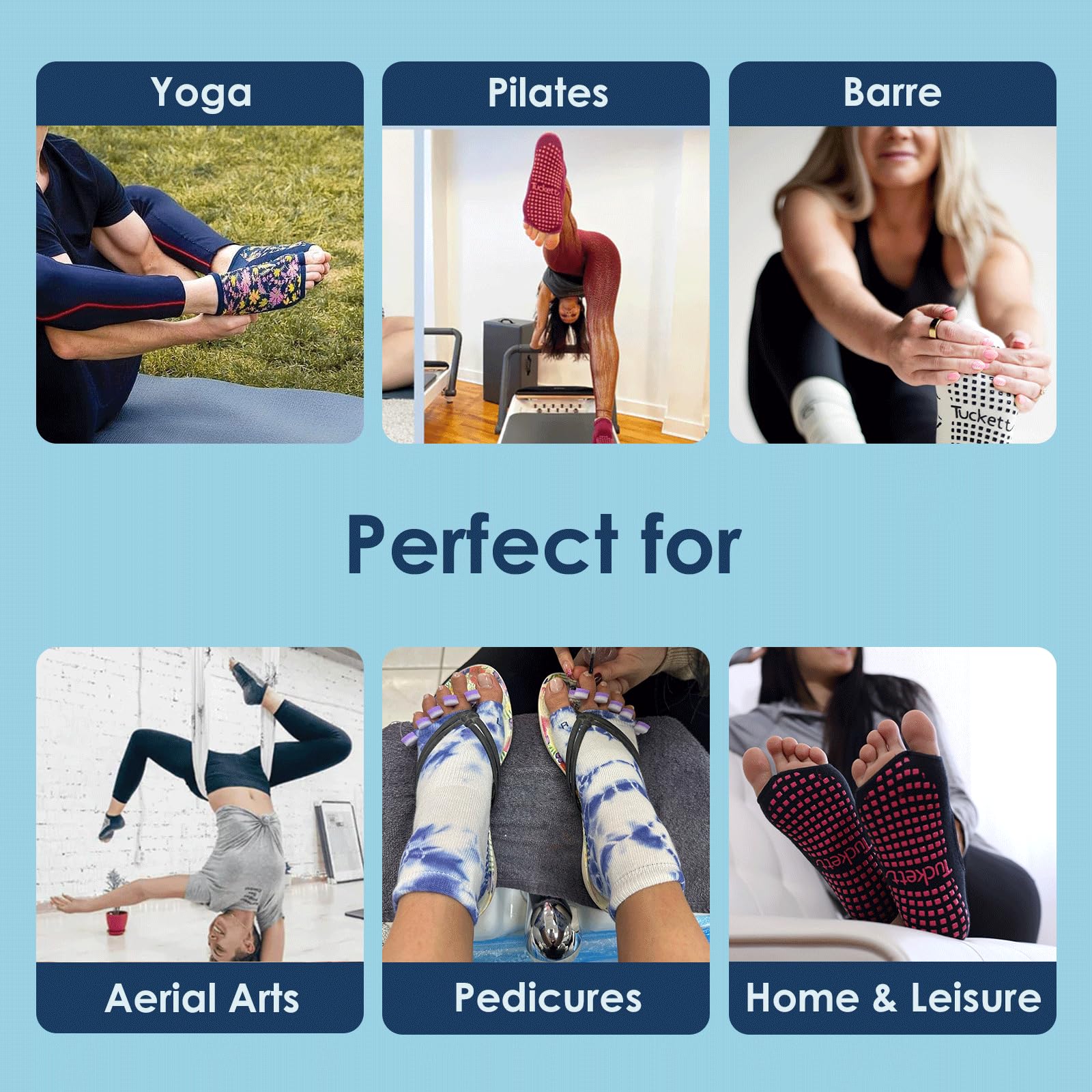 Non-Slip Toeless Yoga Socks for Women with Grips - Tucketts Anklet Pilates & Barre Socks (Size 5-13) - Perfect for Yoga, Pilates, Barre & Home Workouts