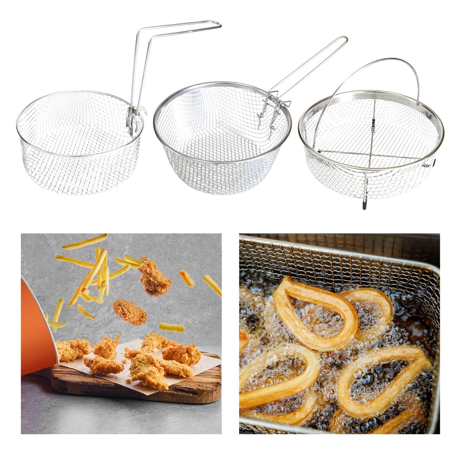 CALANDIS® Stainless Steel Deep Fry Basket - Multipurpose Frying Basket for Cooking, Serving & Draining - Perfect for French Fries, Chicken Wings, Vegetables & Seafood