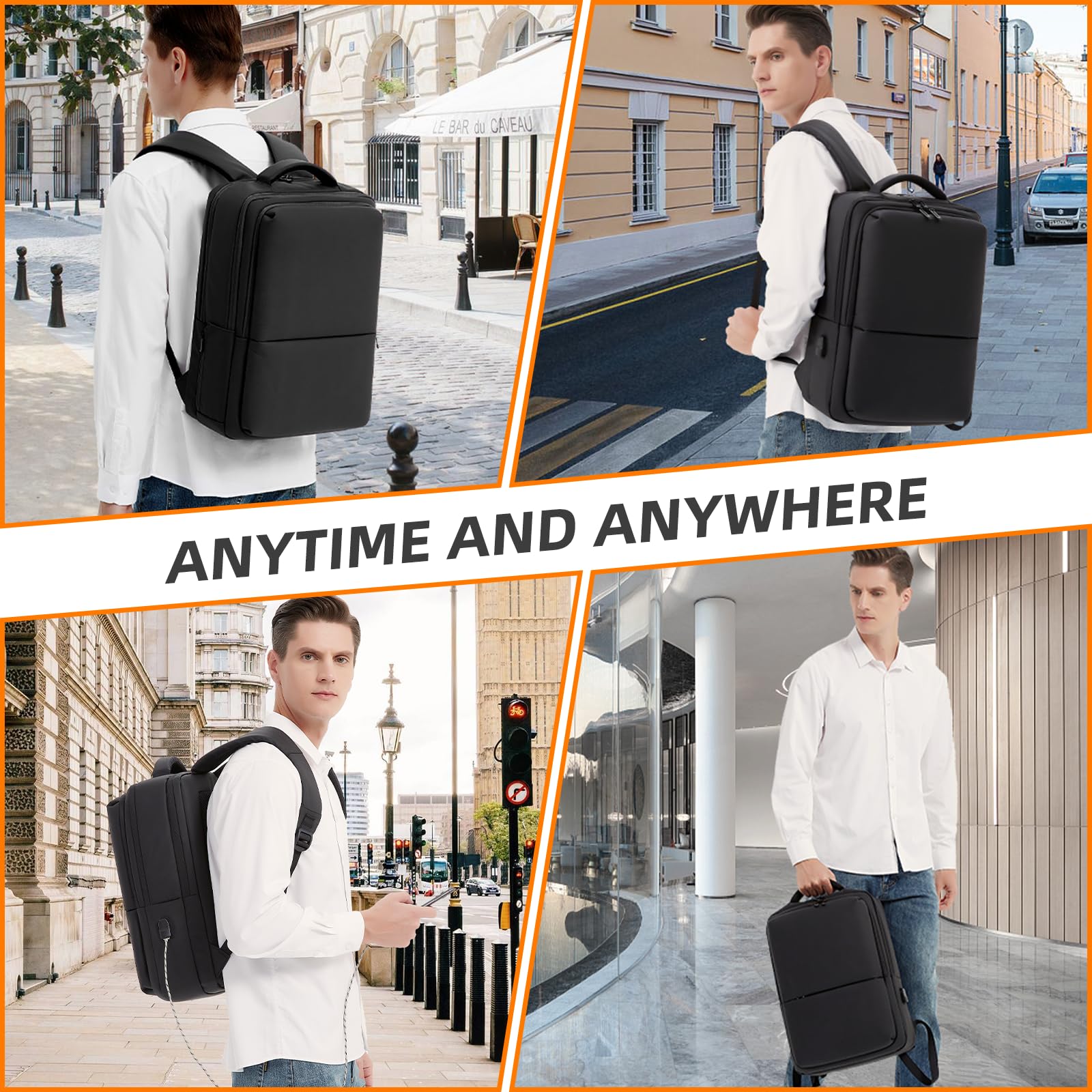LIMINK Travel Laptop Backpack with USB Charging Port - Water-resistant Business Backpack for 15.6 Inch Laptop (Fits S19/S20/LK14/LK15/LK16/ET14) - Durable Carry-On Computer Bag with Luggage Strap for Men & Women - Perfect for Business Trips, Commuting and Air Travel (Black)