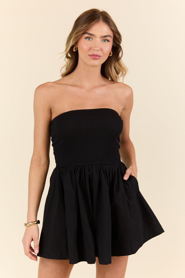 Ready By Noon Black Strapless Fit and Flare Dress - Women's Cocktail Party & Wedding Guest Dress | Elegant Formal Evening Gown for Special Occasions