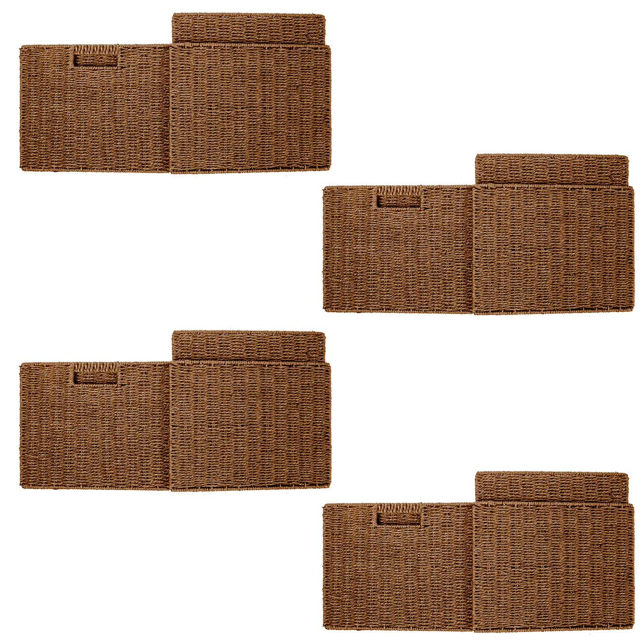 Trademark Innovations Foldable Storage Basket Set of 4 - Brown Woven Iron Wire Frame Organizer Bins for Home, Office, Closet & Laundry Room Organization