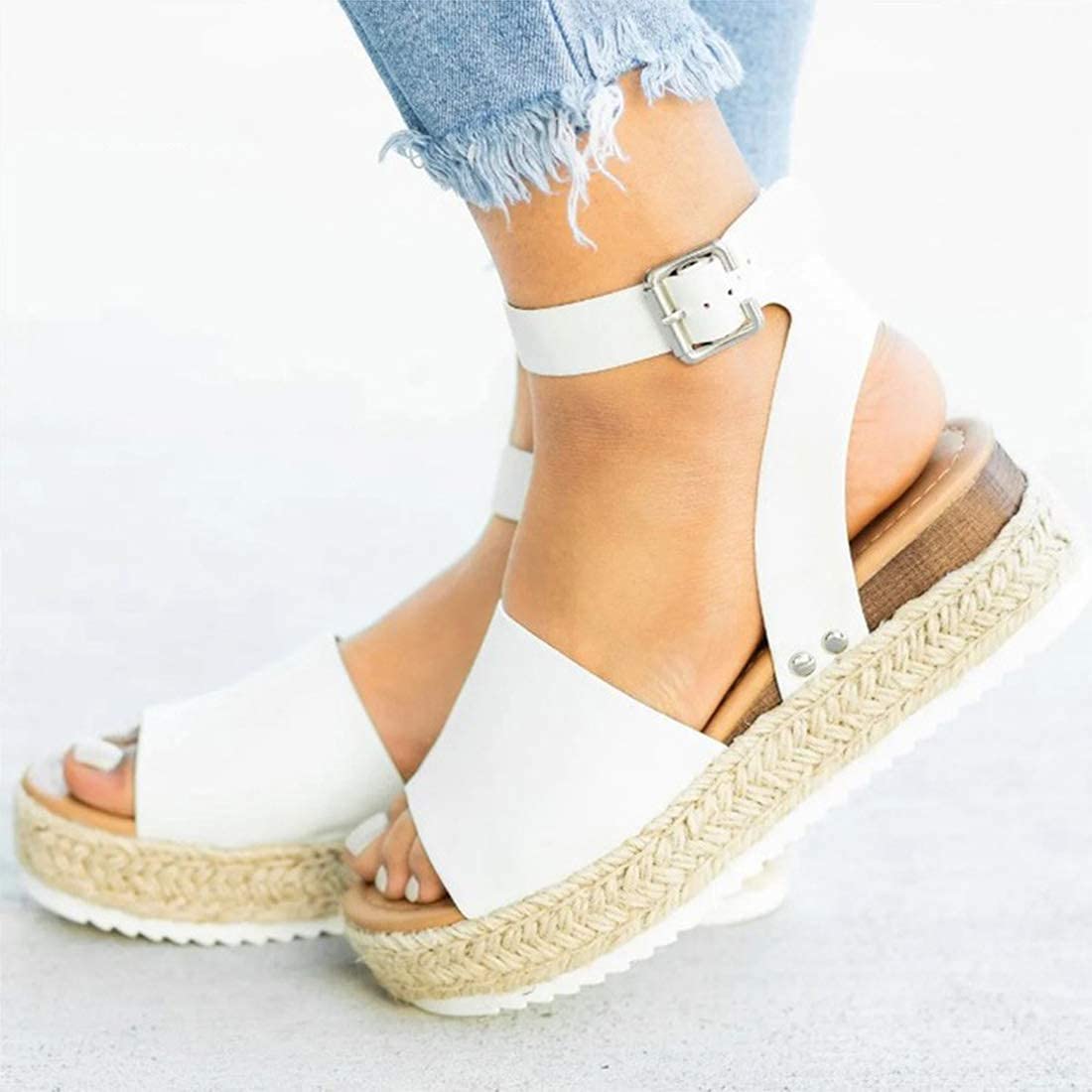 **JYCCH Women's Vintage Wedge Sandals - Peep Toe Platform Heels with Ankle Strap | Comfortable Summer Beach Slides | Breathable & Stylish for Casual Outings, Vacations & Date Nights | Sizes 5-41 EU**